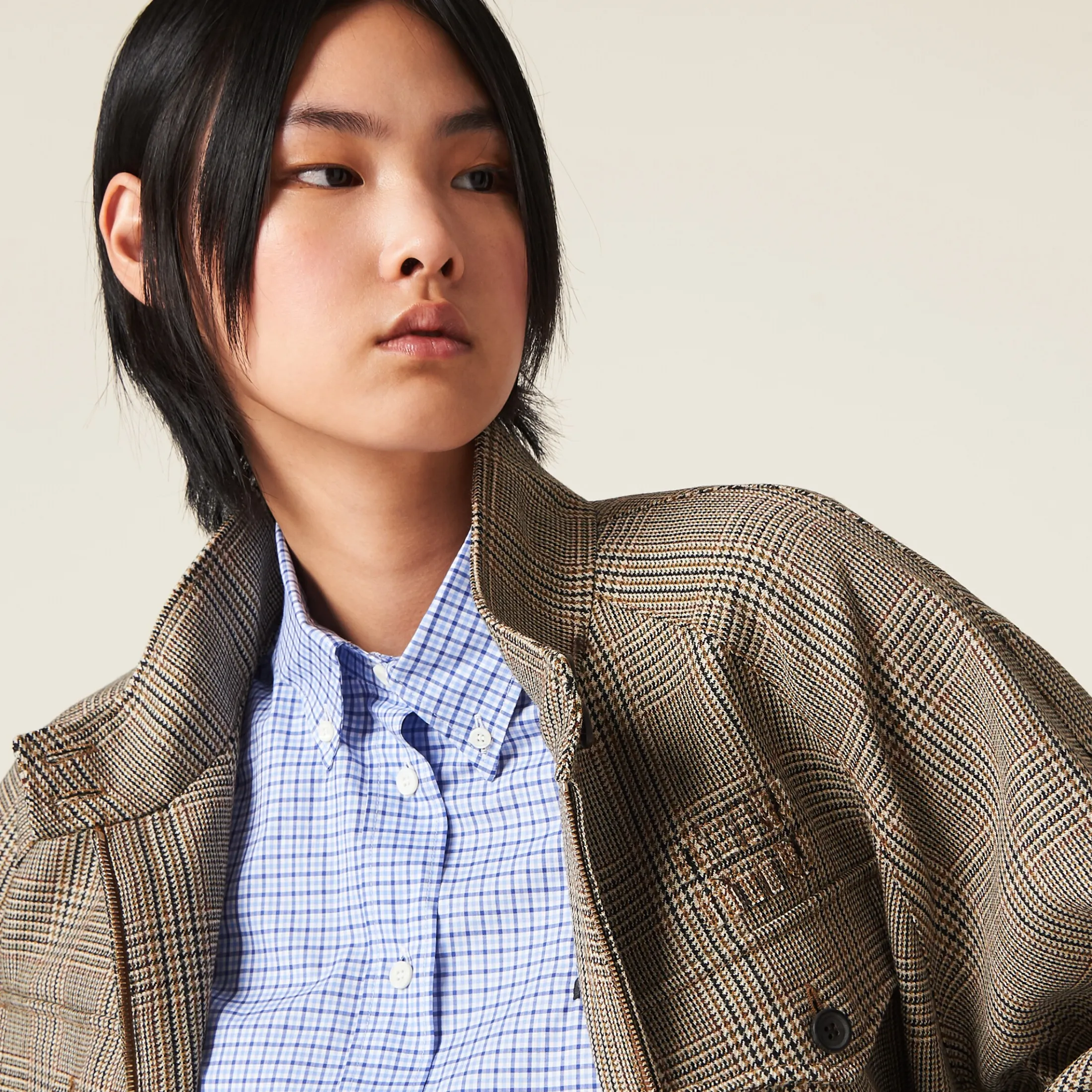 Tobacco Prince Of Wales Checked Blouson Jacket | Miu Miu