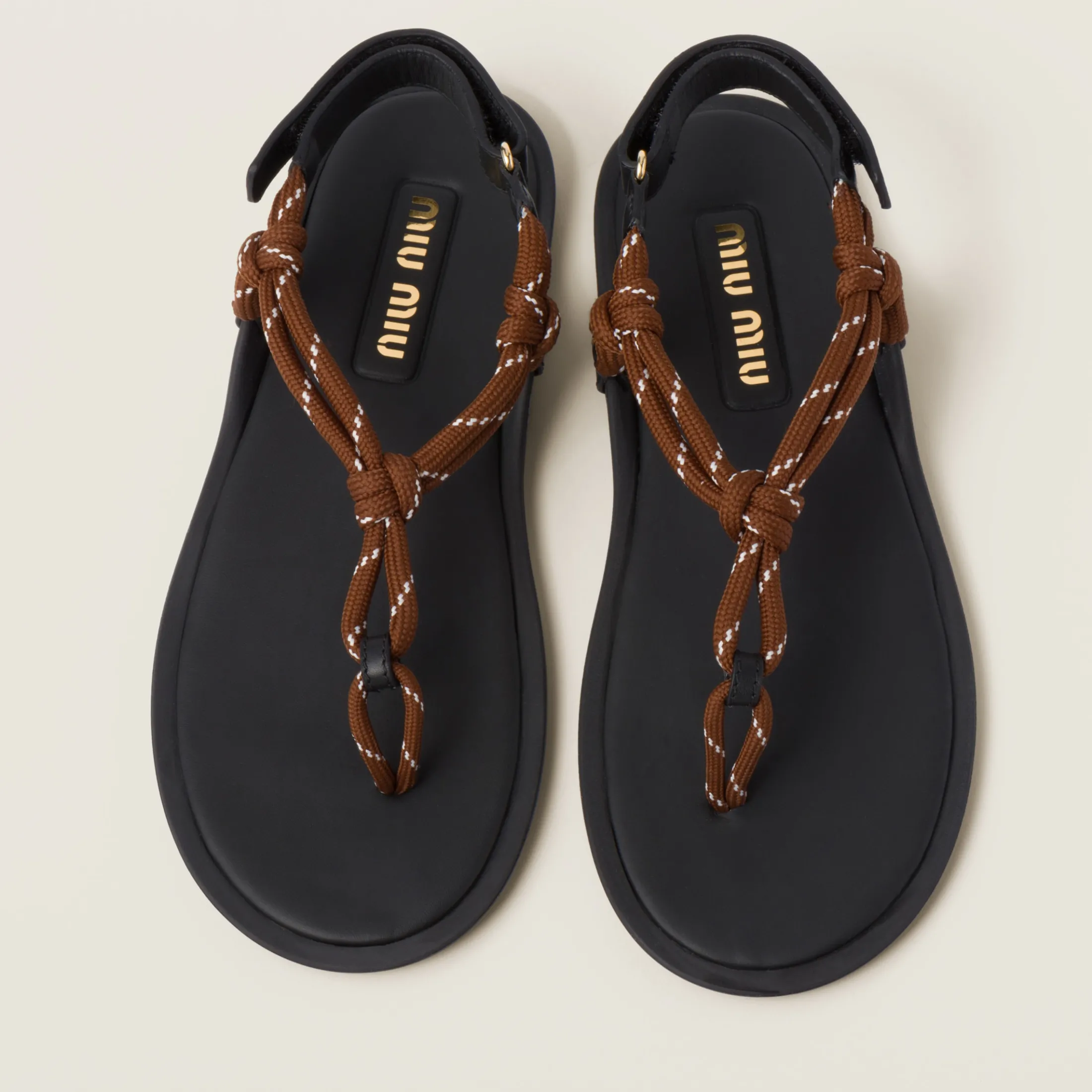 Tobacco Riviere Cord And Leather Sandals | Miu Miu