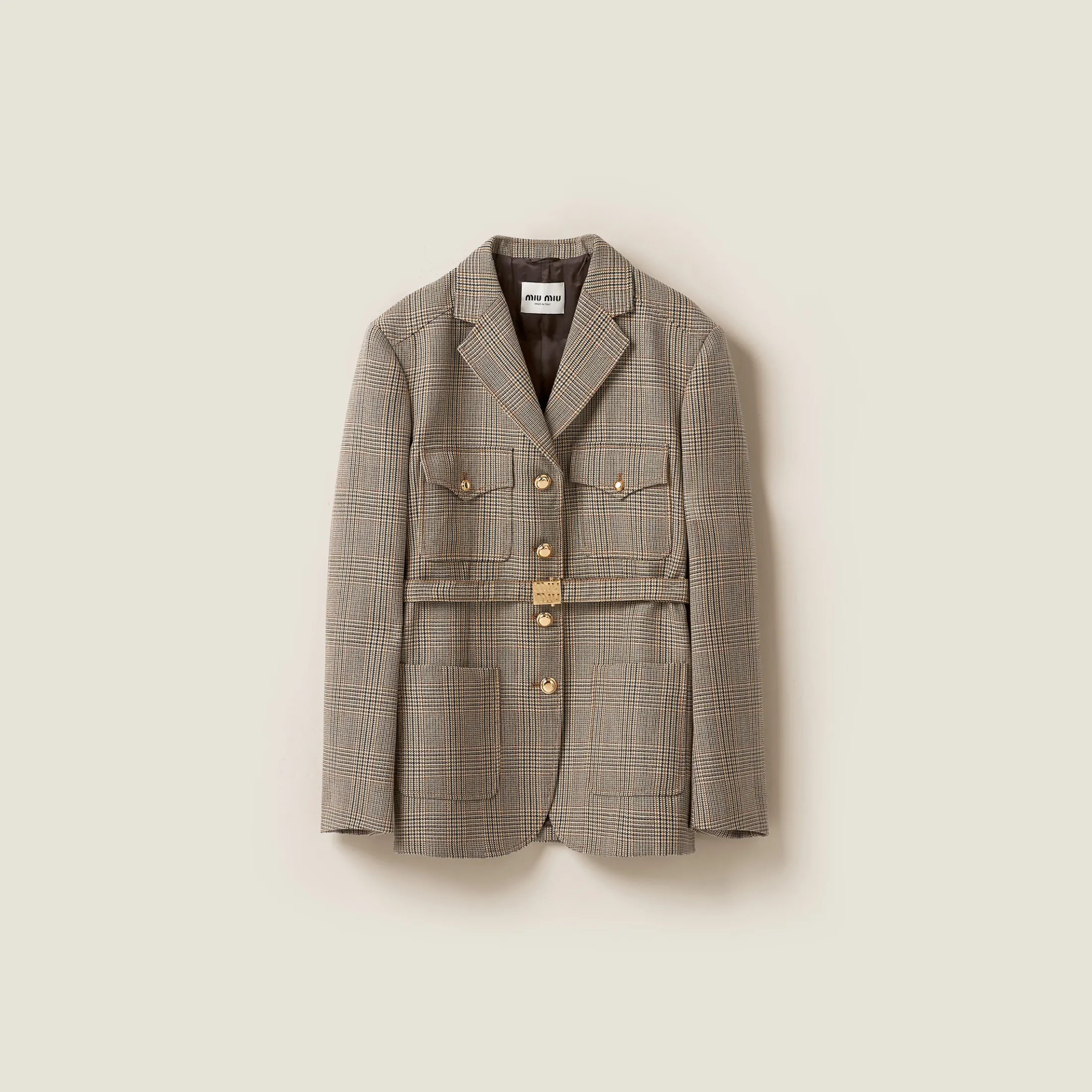 Tobacco Single-breasted Prince Of Wales Check Jacket | Miu Miu
