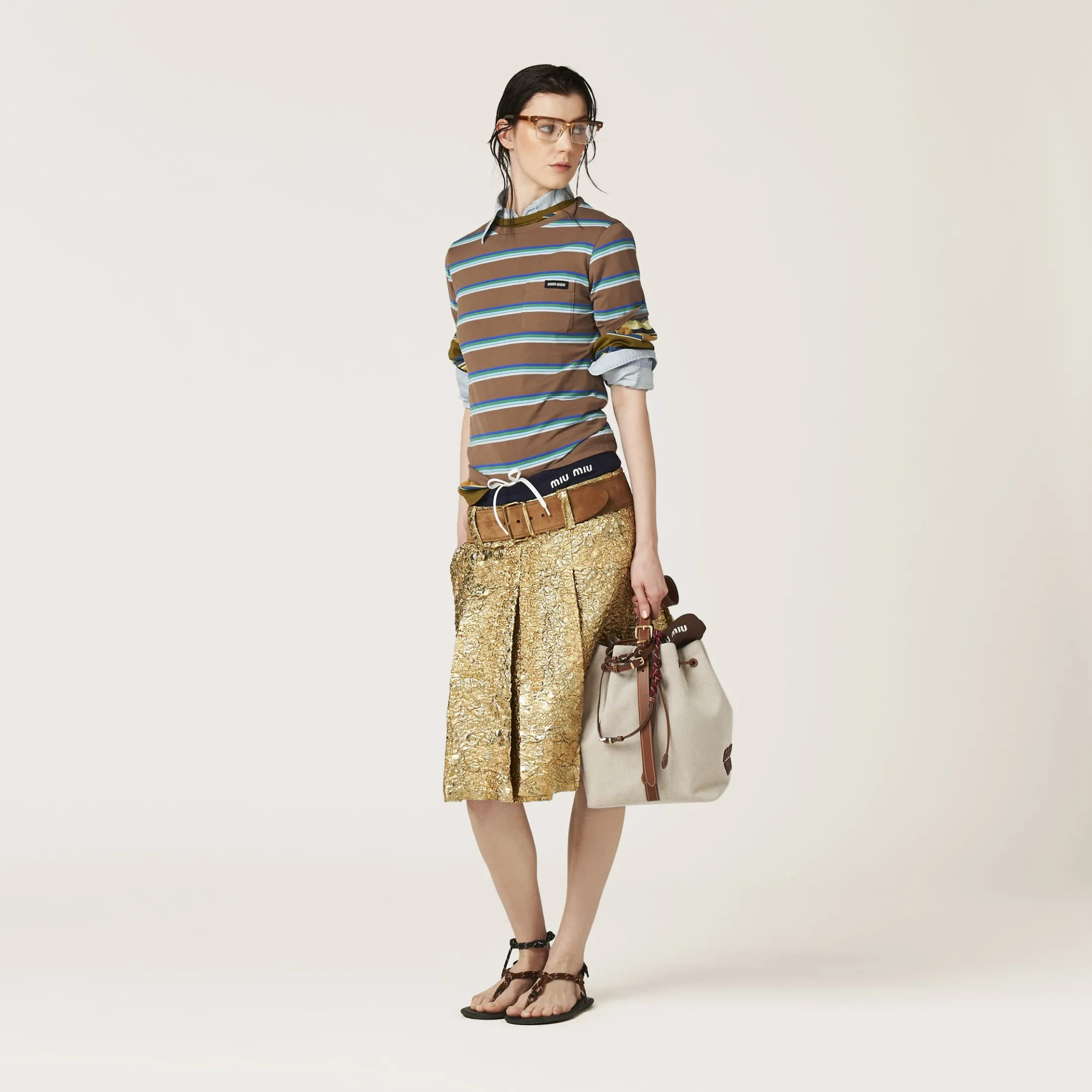 Tobacco/bluette/green Jersey T-shirt | Miu Miu
