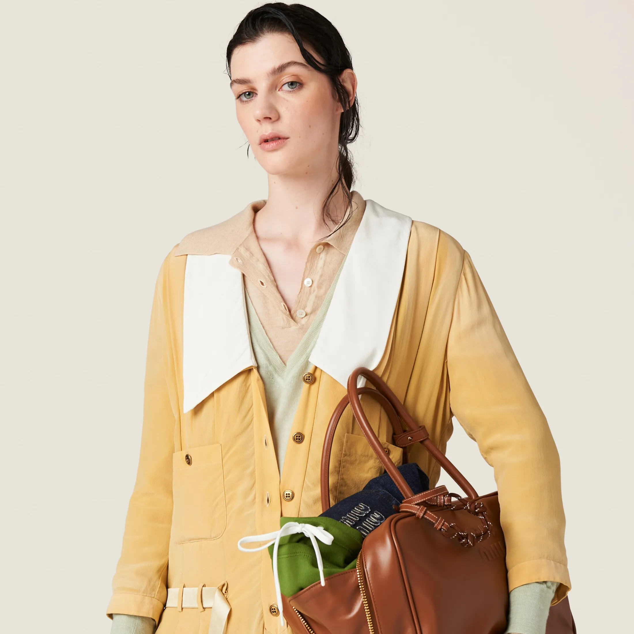 Topaz Garment-dyed Crepe De Chine Mini-dress | Miu Miu