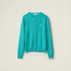 Turquoise Cashmere Knit Cardigan | Miu Miu
