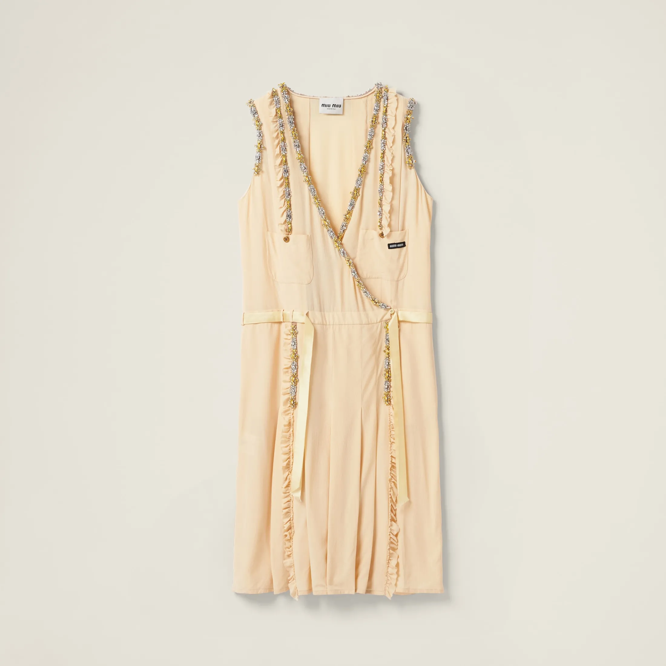 Vanilla Embroidered Marocain Dress | Miu Miu