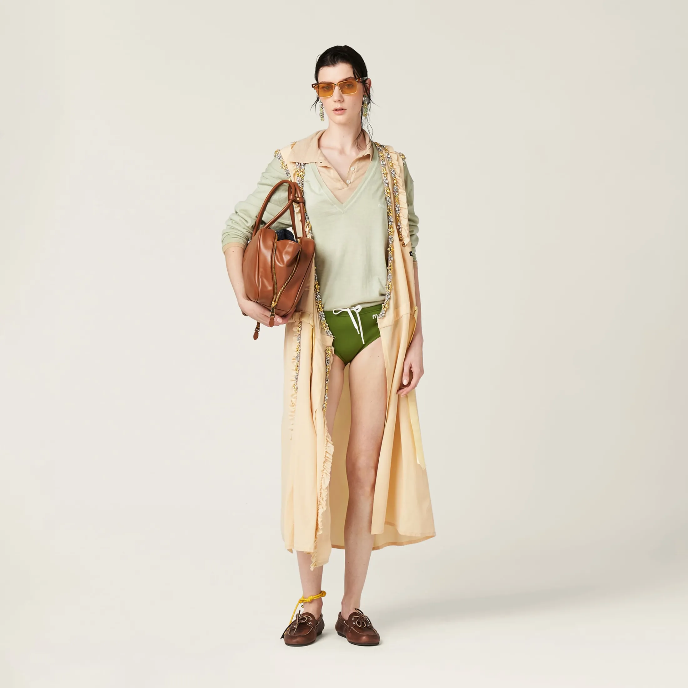 Vanilla Embroidered Marocain Dress | Miu Miu