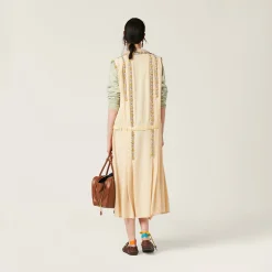 Vanilla Embroidered Marocain Dress | Miu Miu