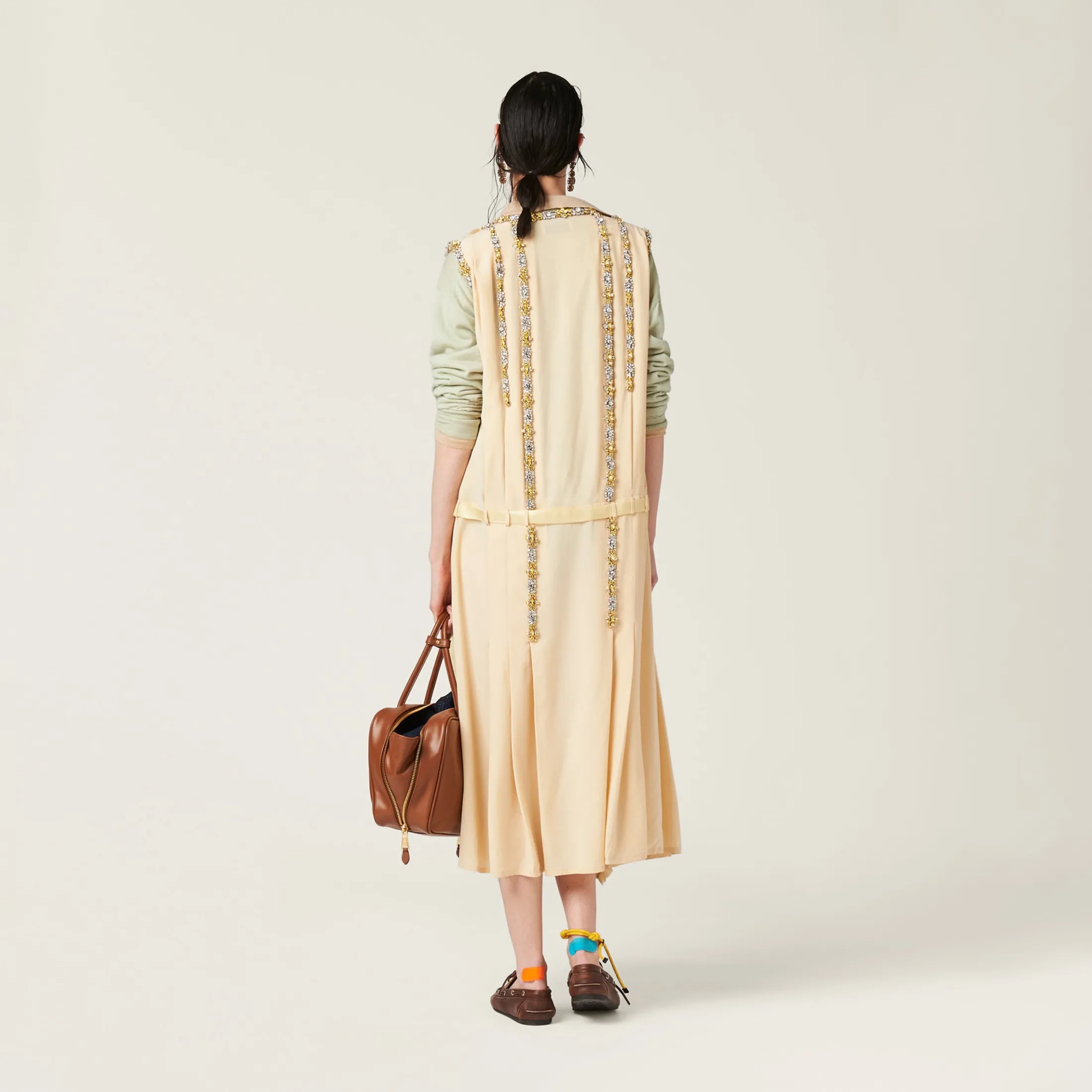 Vanilla Embroidered Marocain Dress | Miu Miu