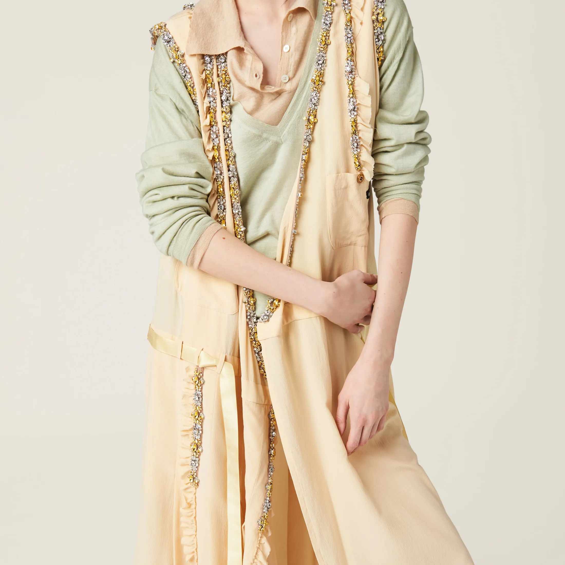 Vanilla Embroidered Marocain Dress | Miu Miu