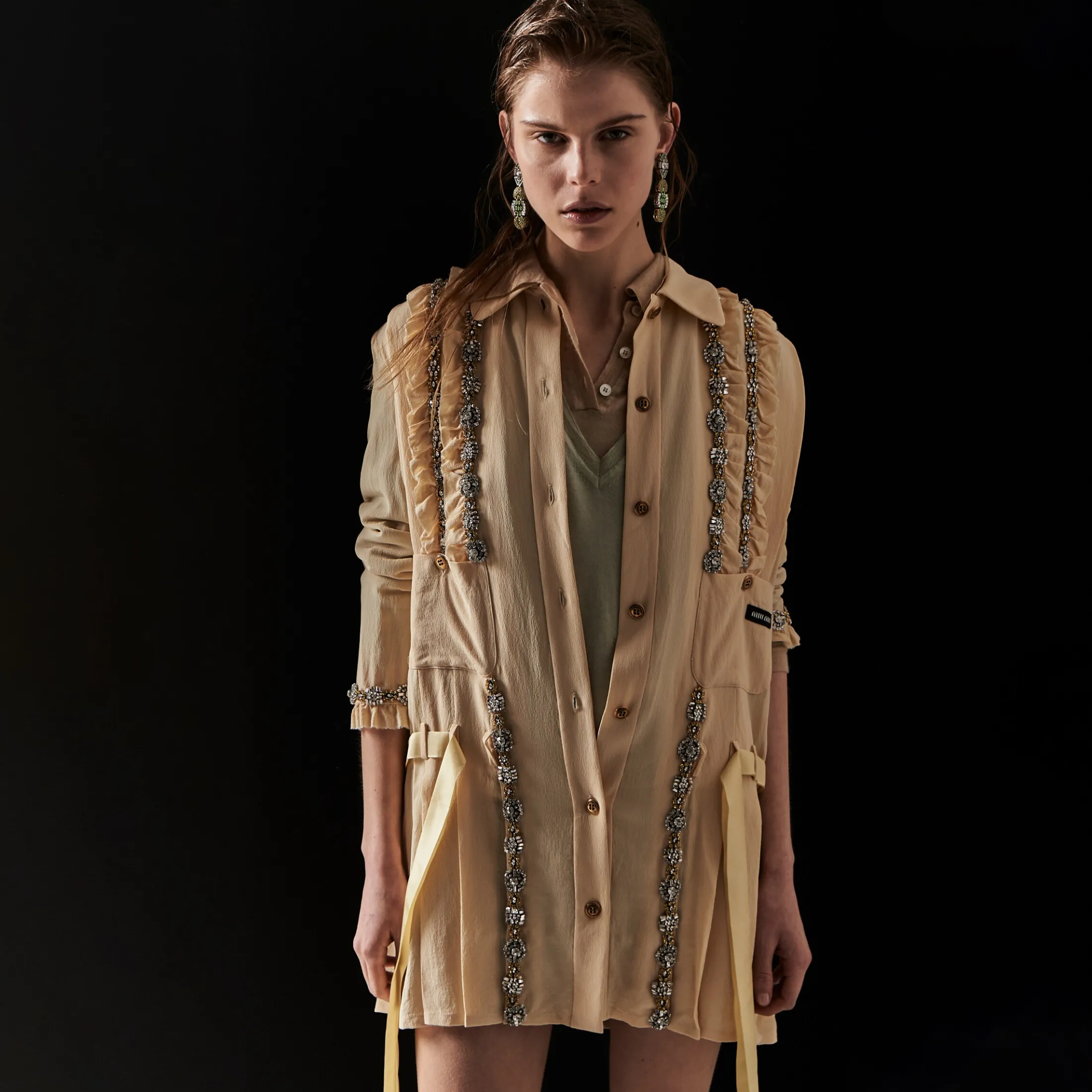 Vanilla Embroidered Marocain Mini-dress | Miu Miu