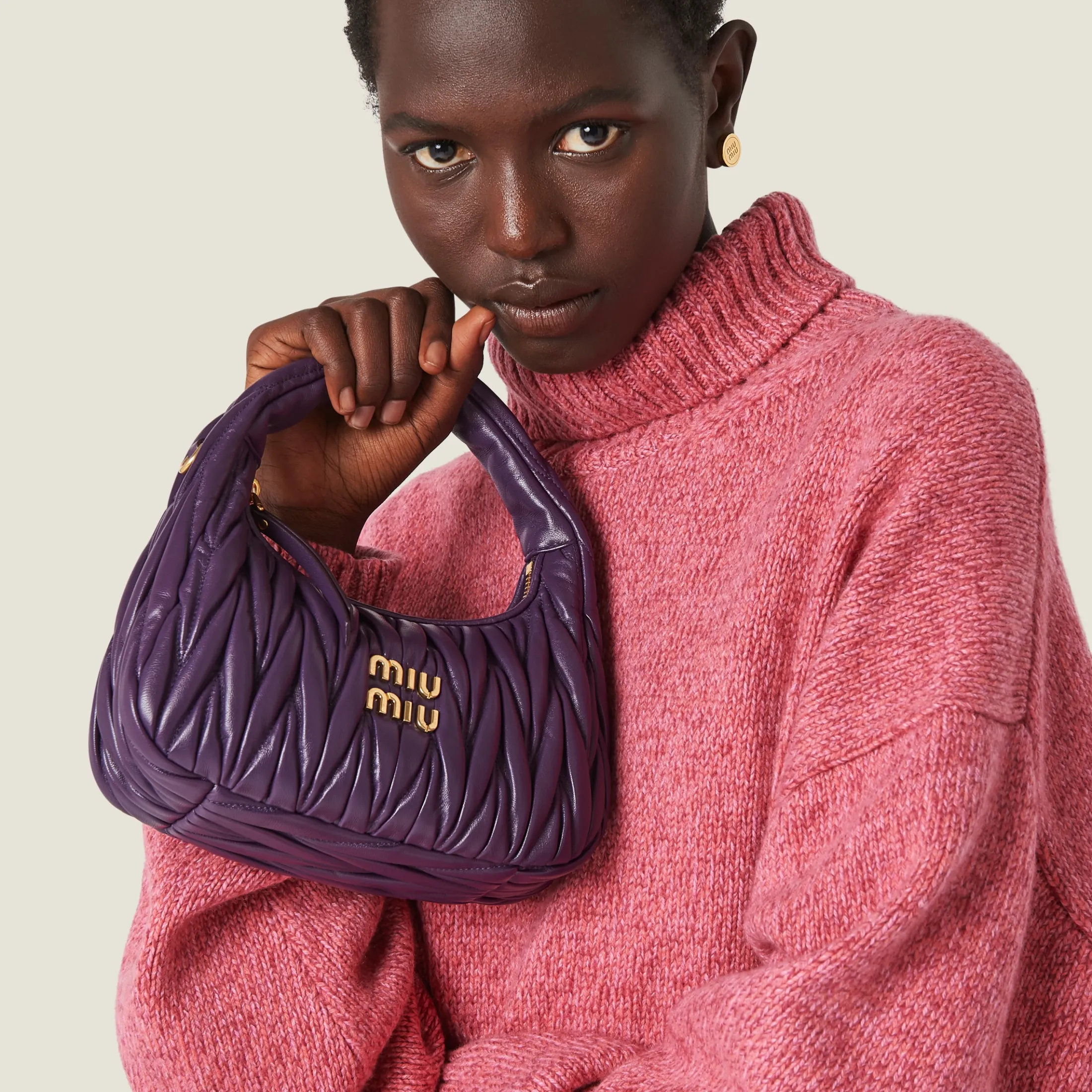 Violet Wander Matelassé Nappa Leather Hobo Bag | Miu Miu