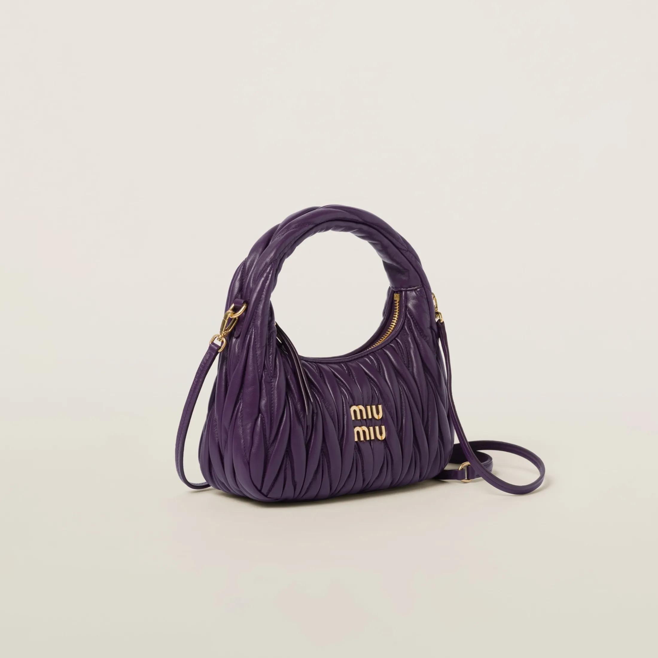 Violet Wander Matelassé Nappa Leather Hobo Bag | Miu Miu