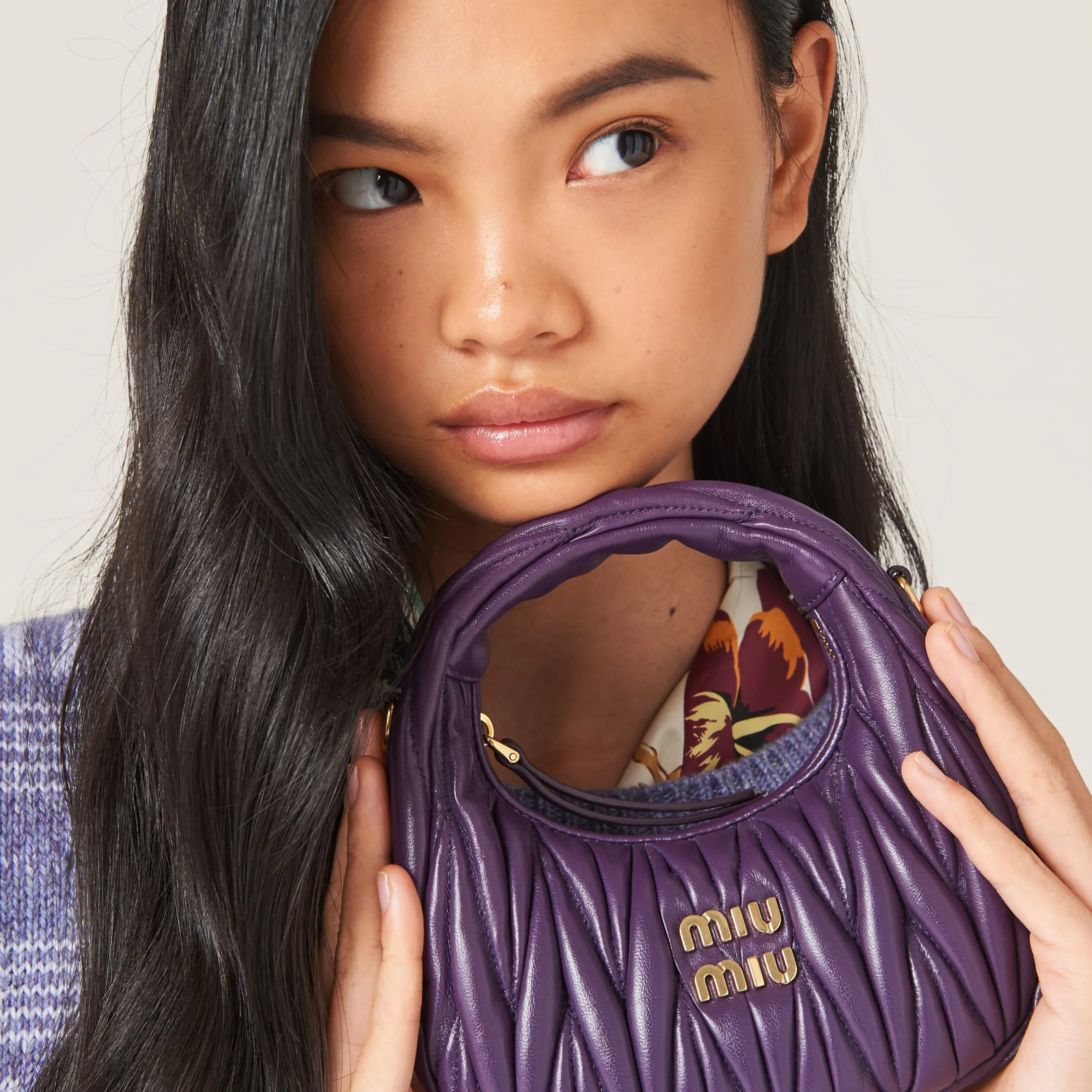 Violet Wander Matelassé Nappa Leather Hobo Mini-bag | Miu Miu