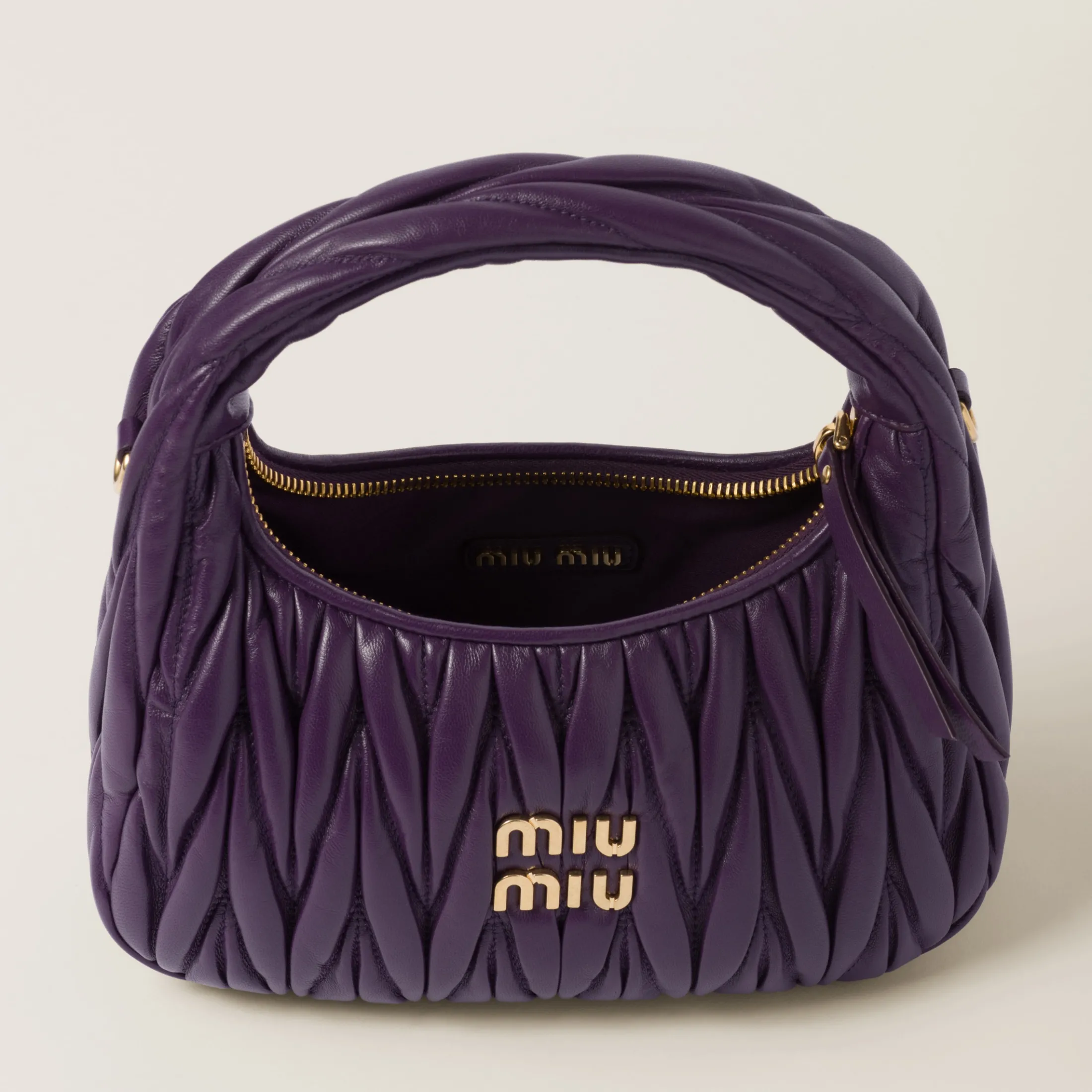 Violet Wander Matelassé Nappa Leather Hobo Bag | Miu Miu