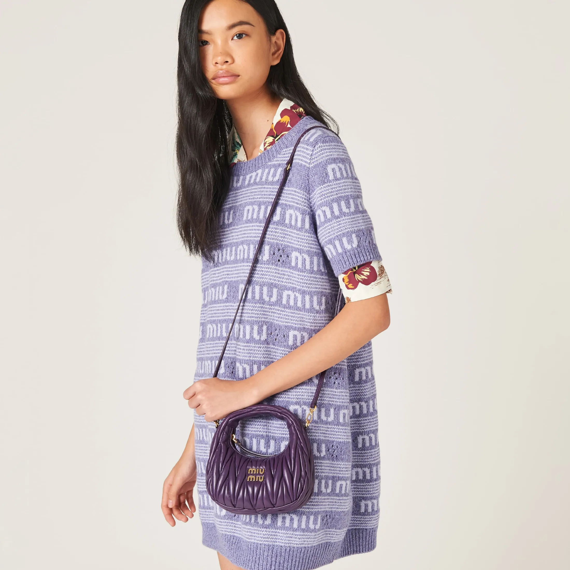 Violet Wander Matelassé Nappa Leather Hobo Mini-bag | Miu Miu