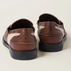 Walnut Brown / Cord Leather And Linen Loafers | Miu Miu
