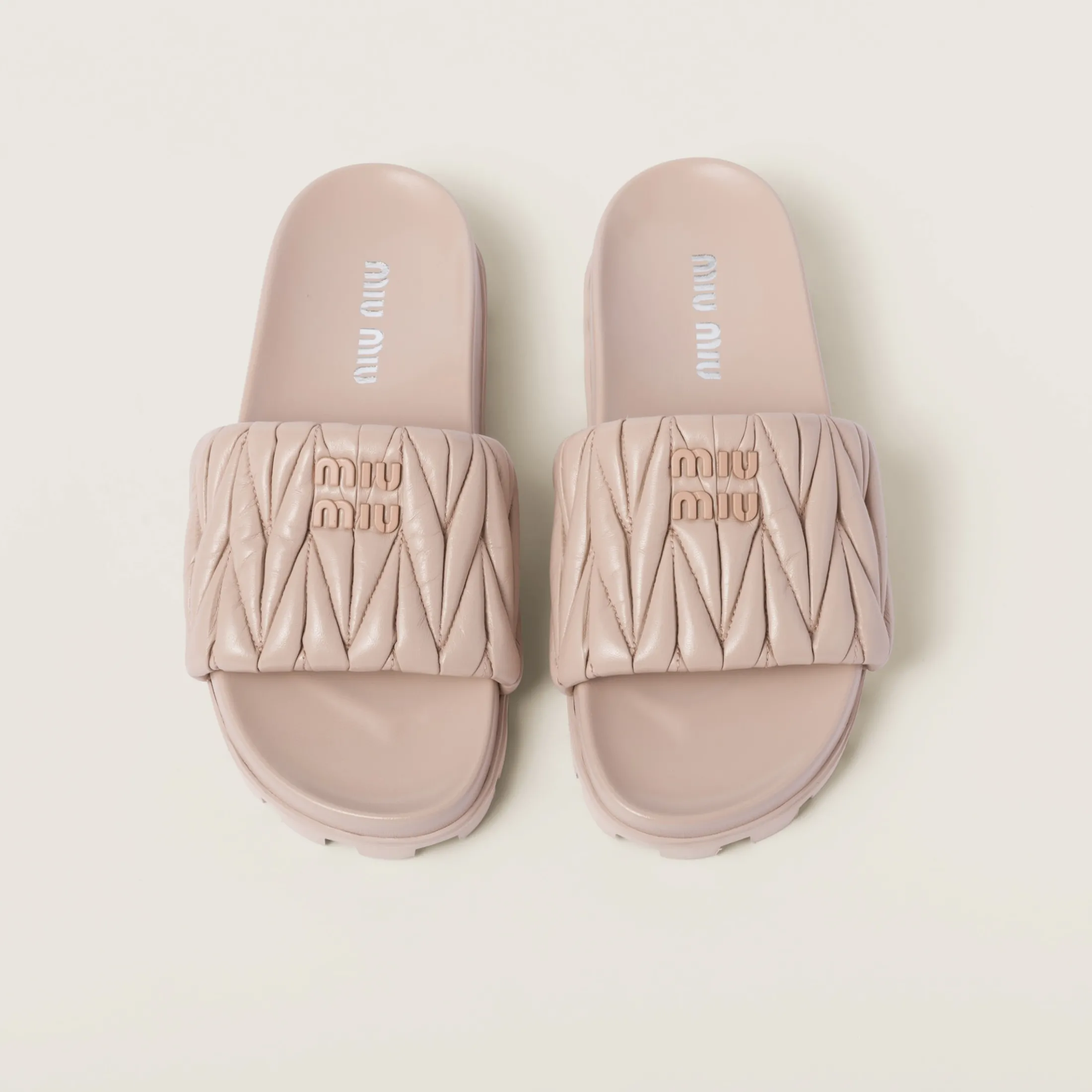 Water Lily Matelassé Nappa Leather Slides | Miu Miu
