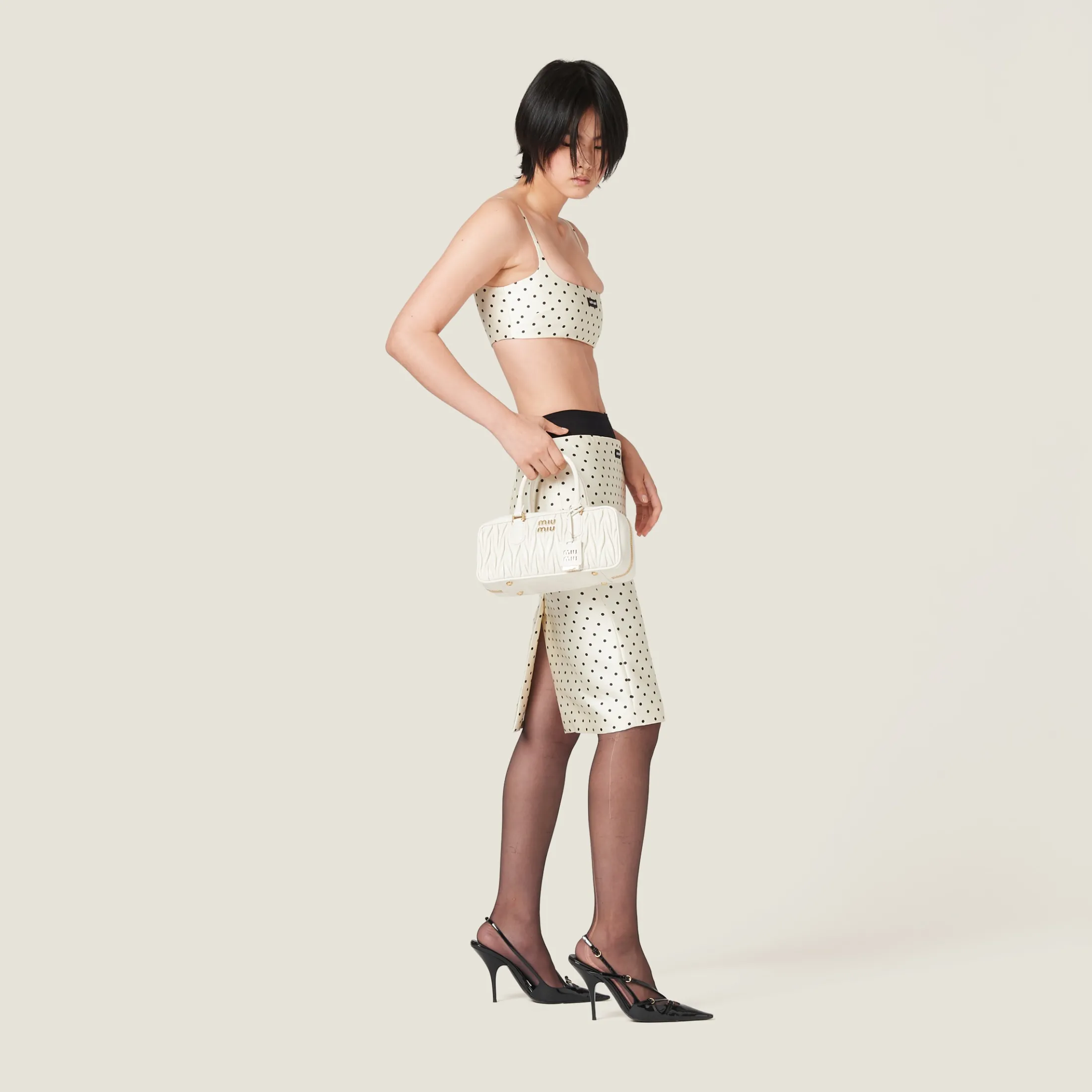 White Arcadie Matelassé Nappa Leather Bag | Miu Miu