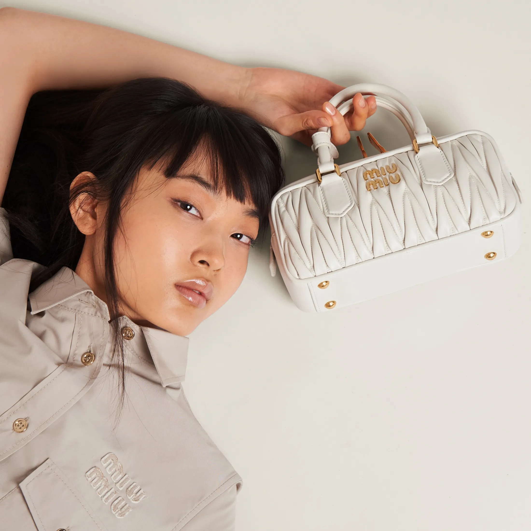 White Arcadie Matelassé Nappa Leather Bag | Miu Miu