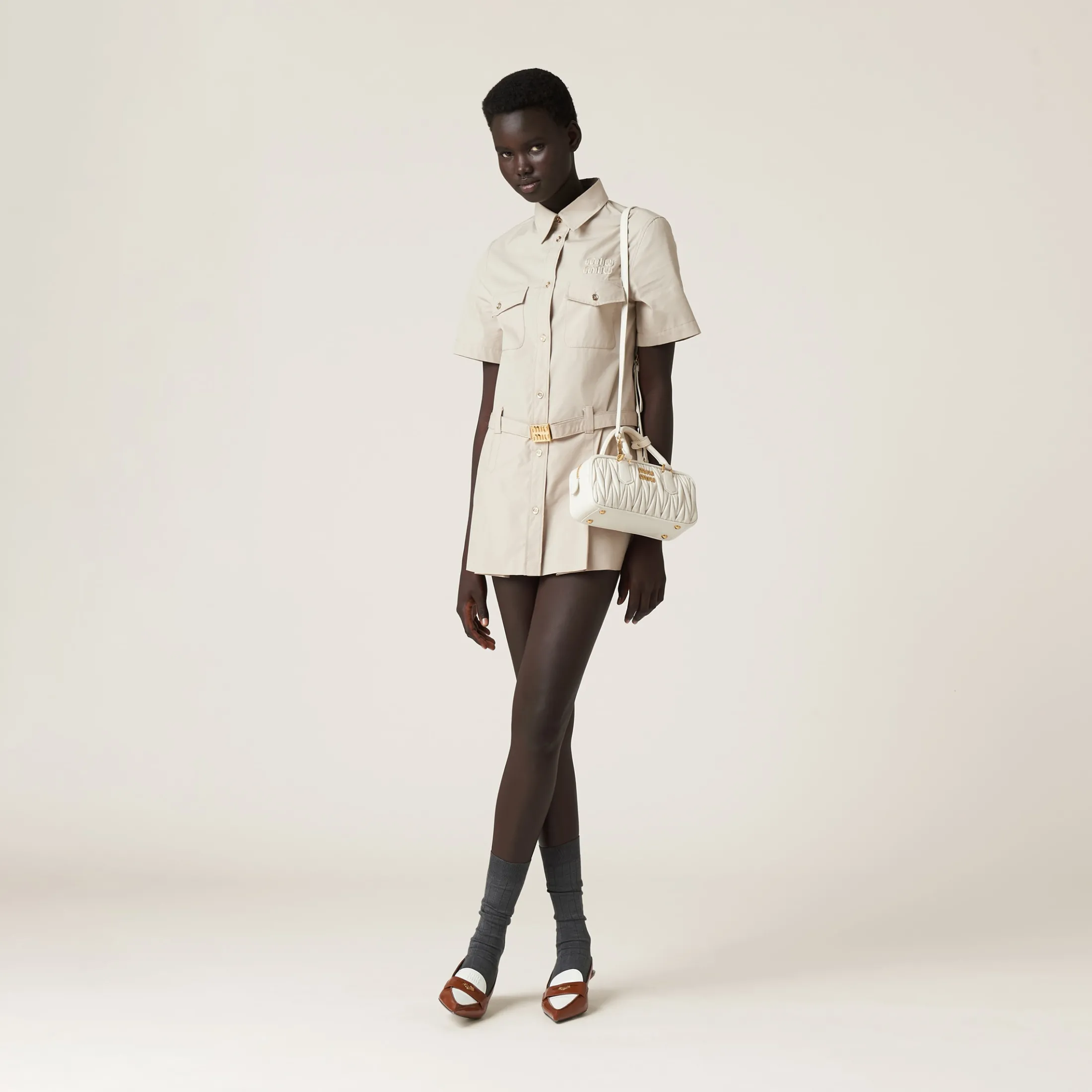 White Arcadie Matelassé Nappa Leather Bag | Miu Miu