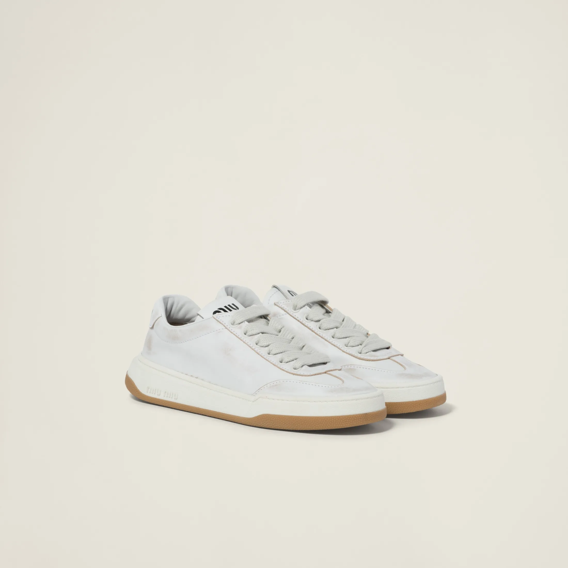 White Bleached Leather Sneakers | Miu Miu