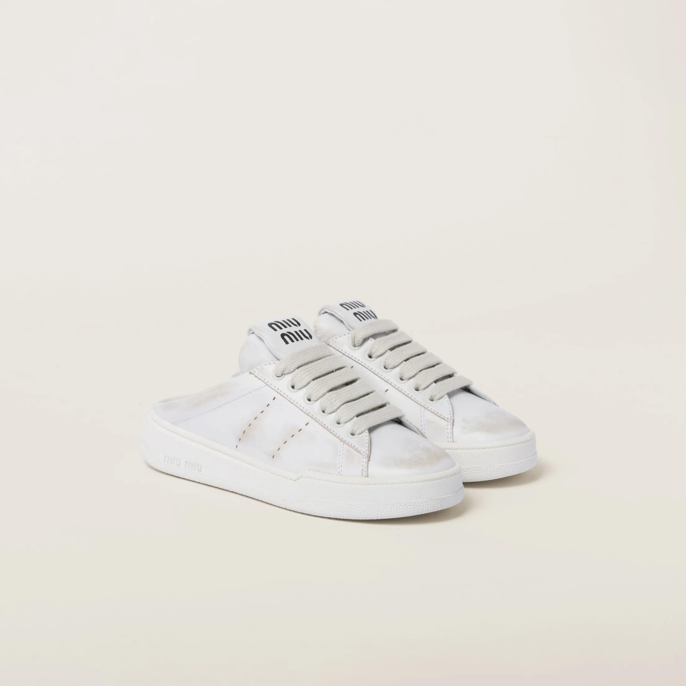 White Bleached Leather Sneakers | Miu Miu