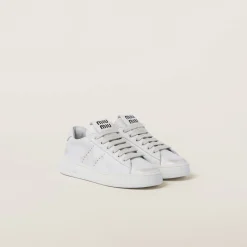 White Bleached Leather Sneakers | Miu Miu