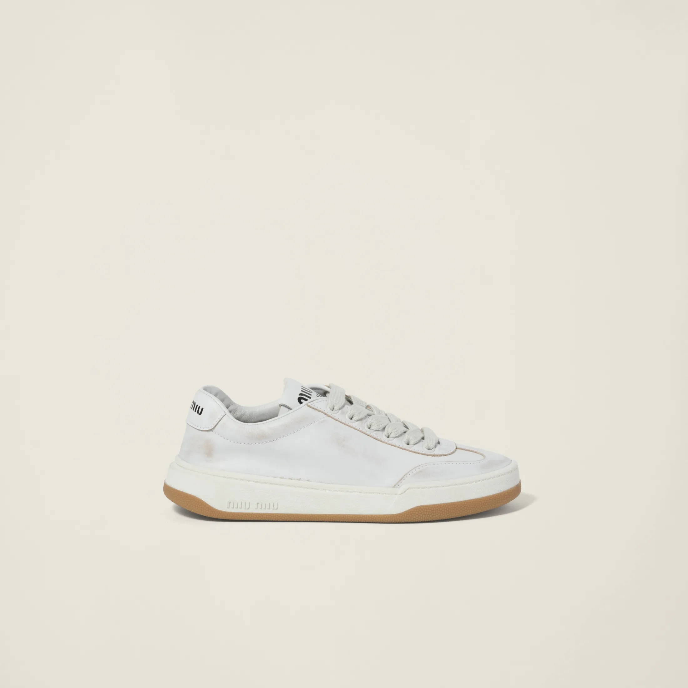 White Bleached Leather Sneakers | Miu Miu