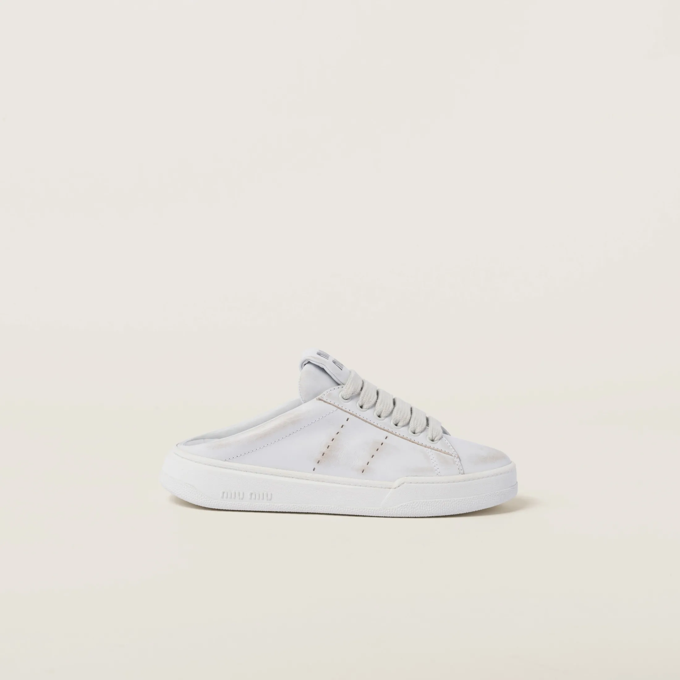 White Bleached Leather Sneakers | Miu Miu