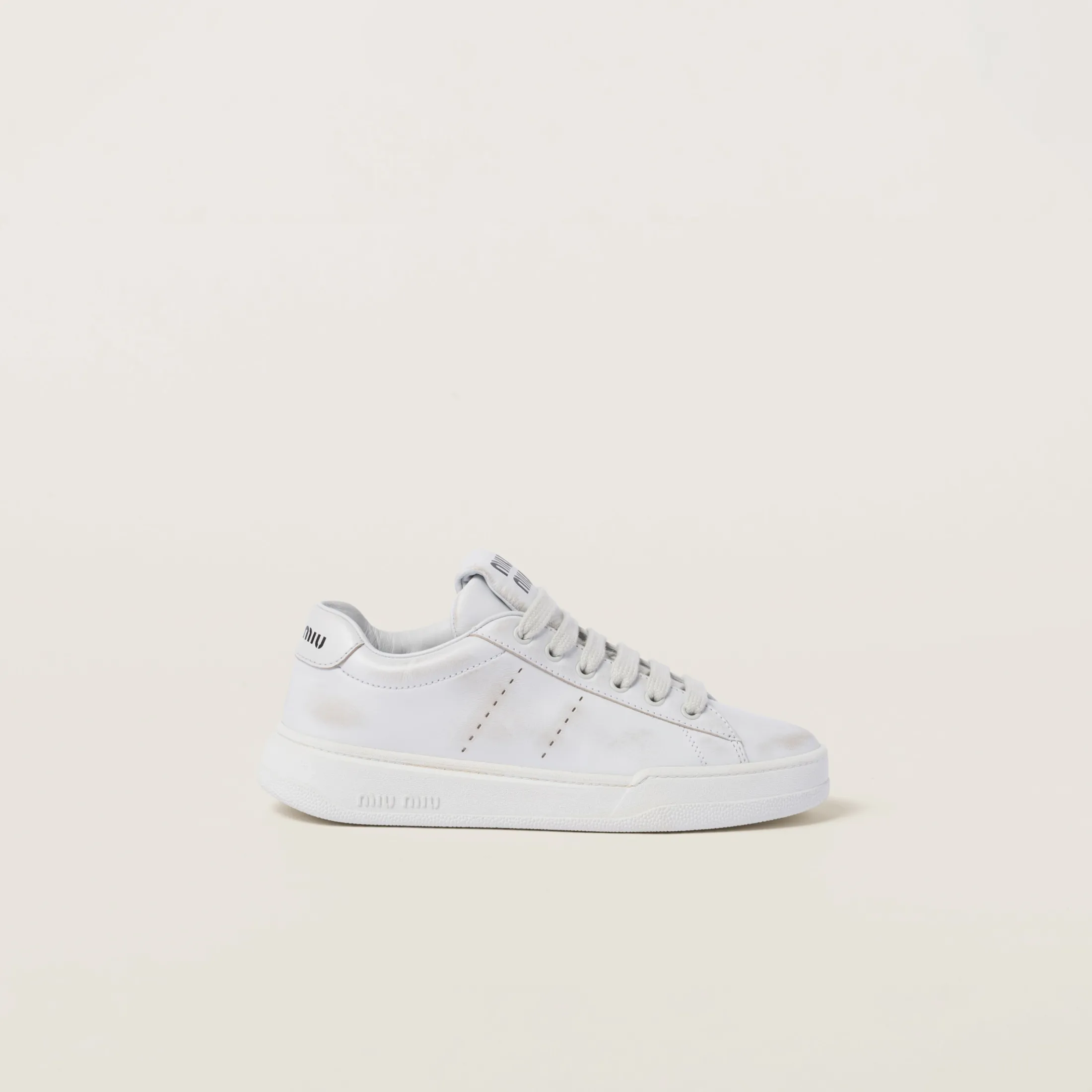 White Bleached Leather Sneakers | Miu Miu