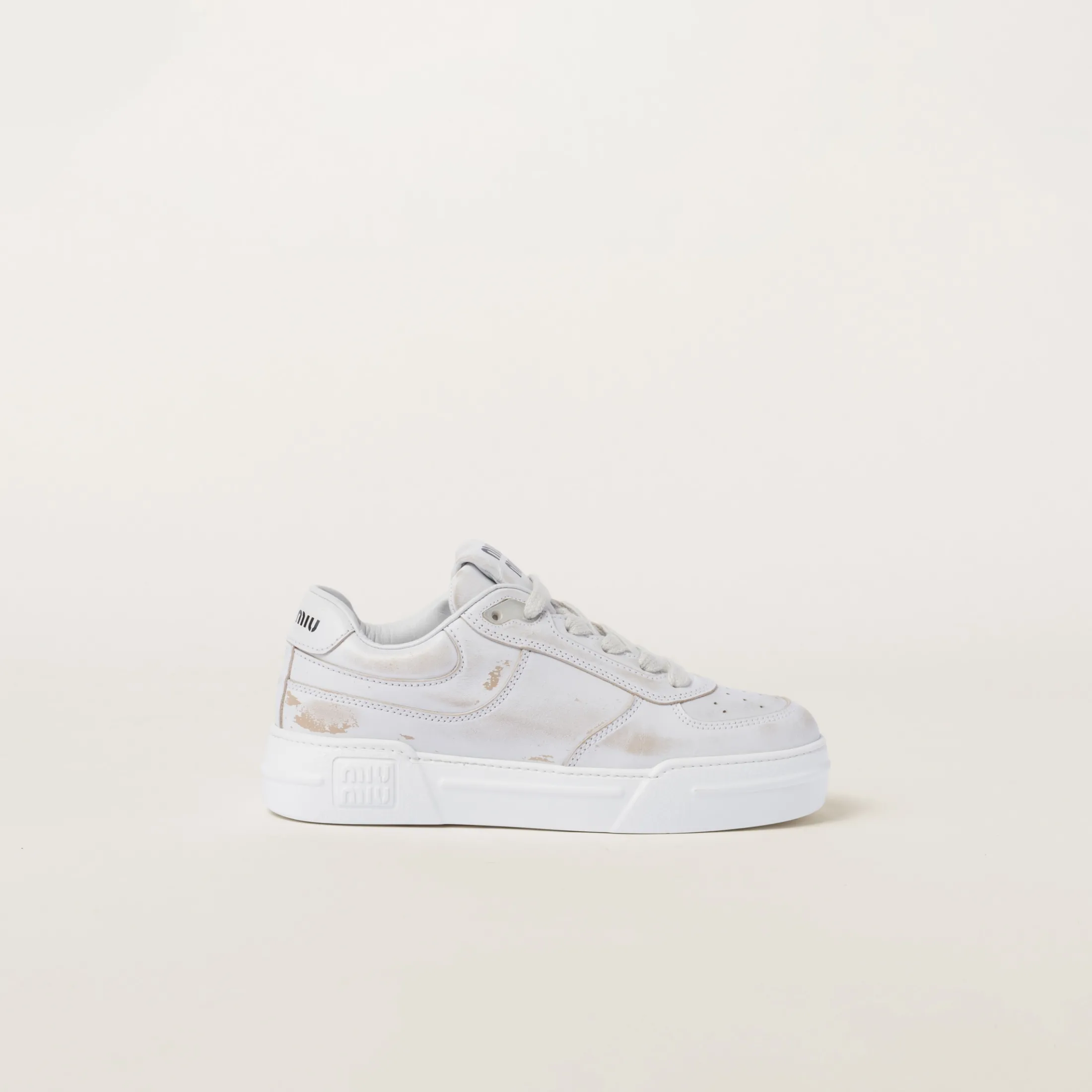 White Bleached Leather Sneakers | Miu Miu