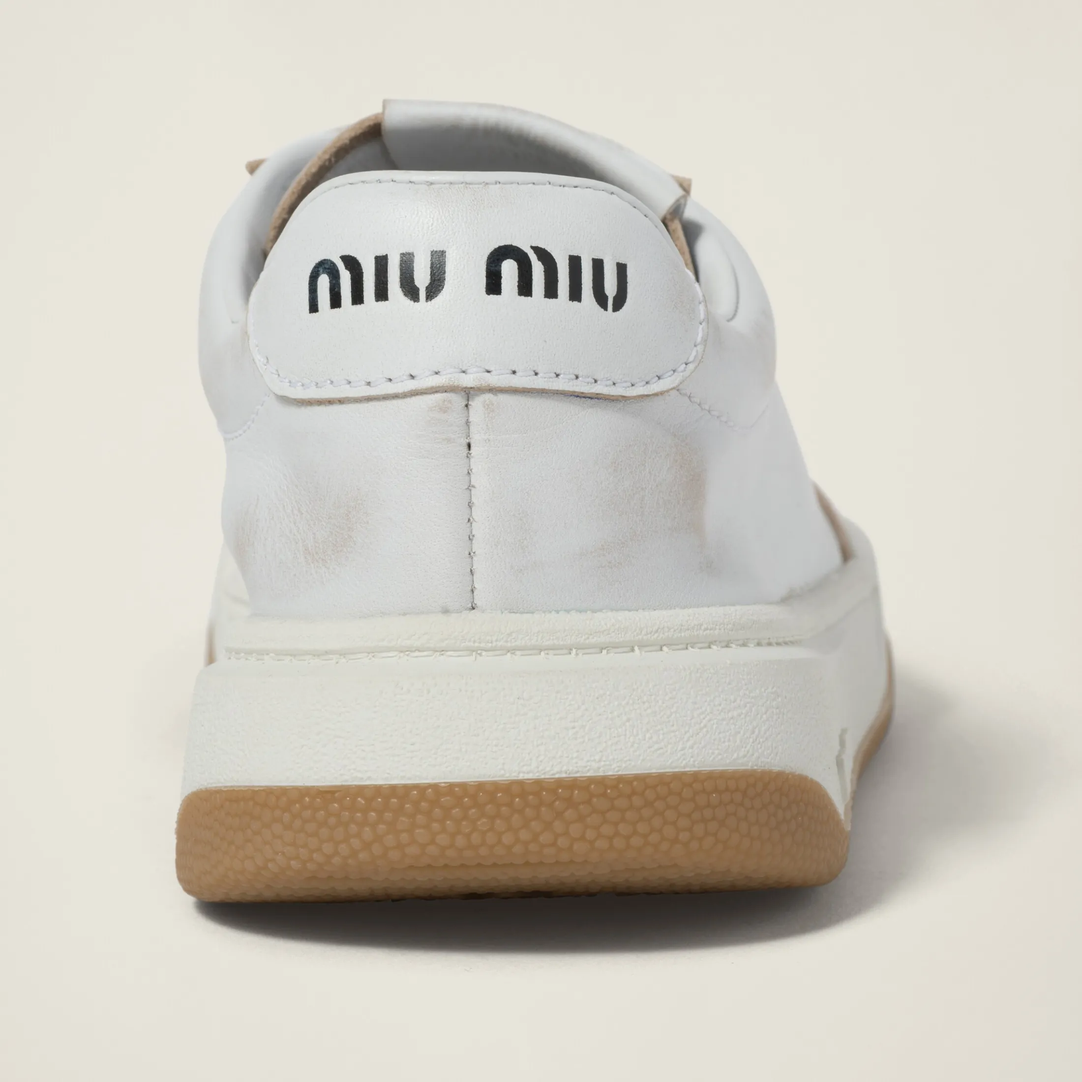 White Bleached Leather Sneakers | Miu Miu