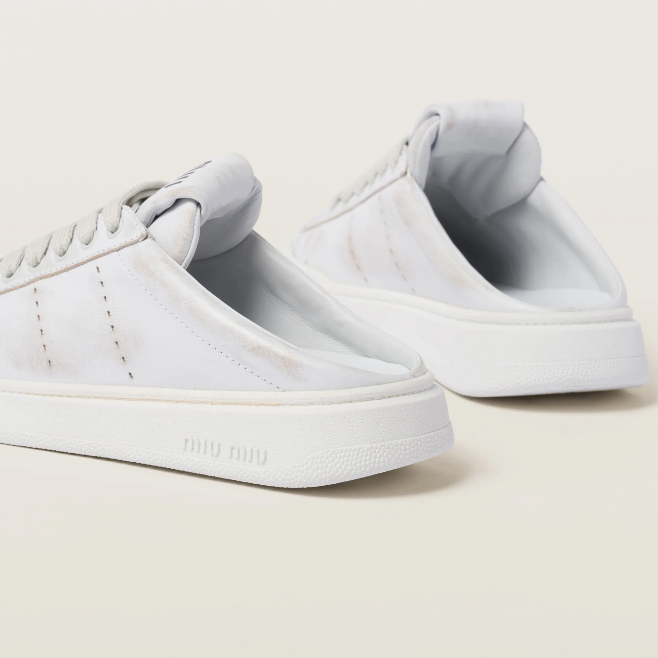 White Bleached Leather Sneakers | Miu Miu