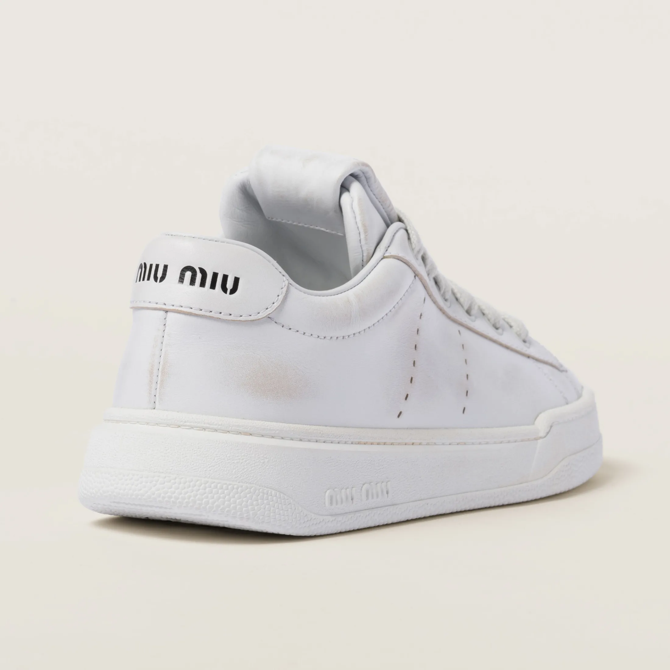 White Bleached Leather Sneakers | Miu Miu