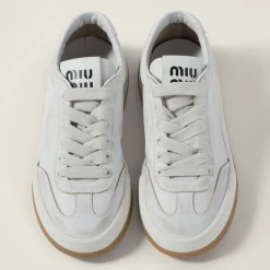 White Bleached Leather Sneakers | Miu Miu