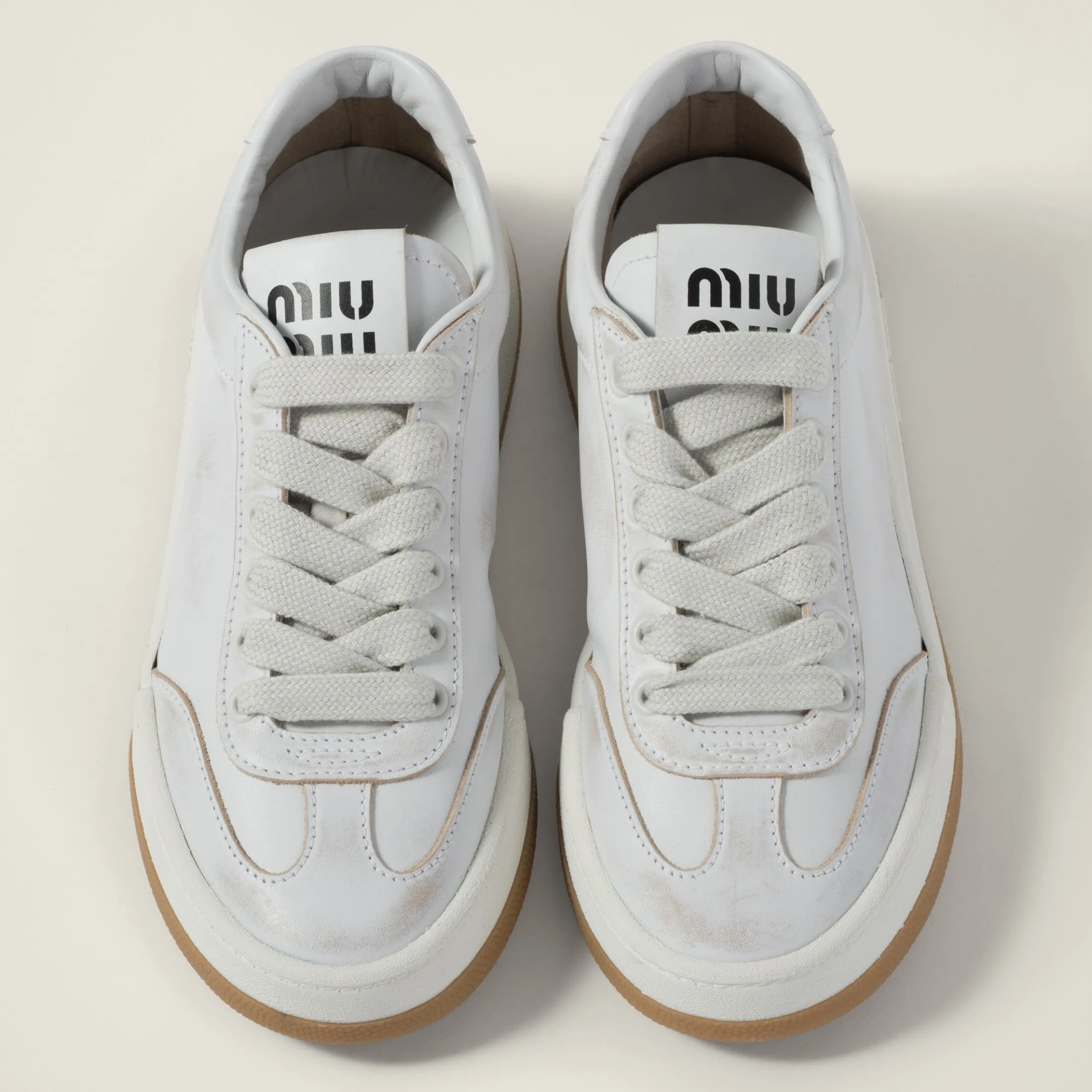 White Bleached Leather Sneakers | Miu Miu