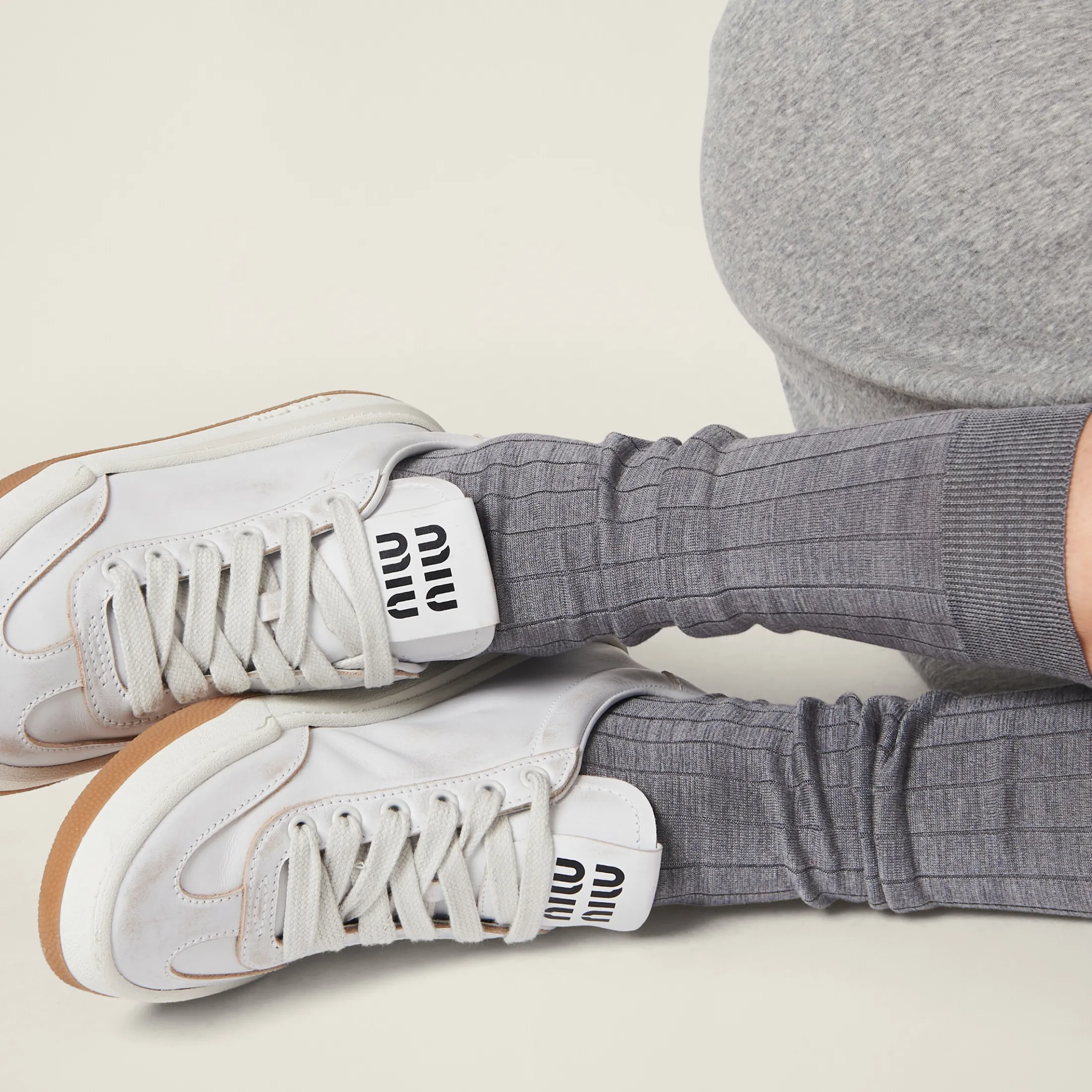 White Bleached Leather Sneakers | Miu Miu