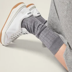 White Bleached Leather Sneakers | Miu Miu