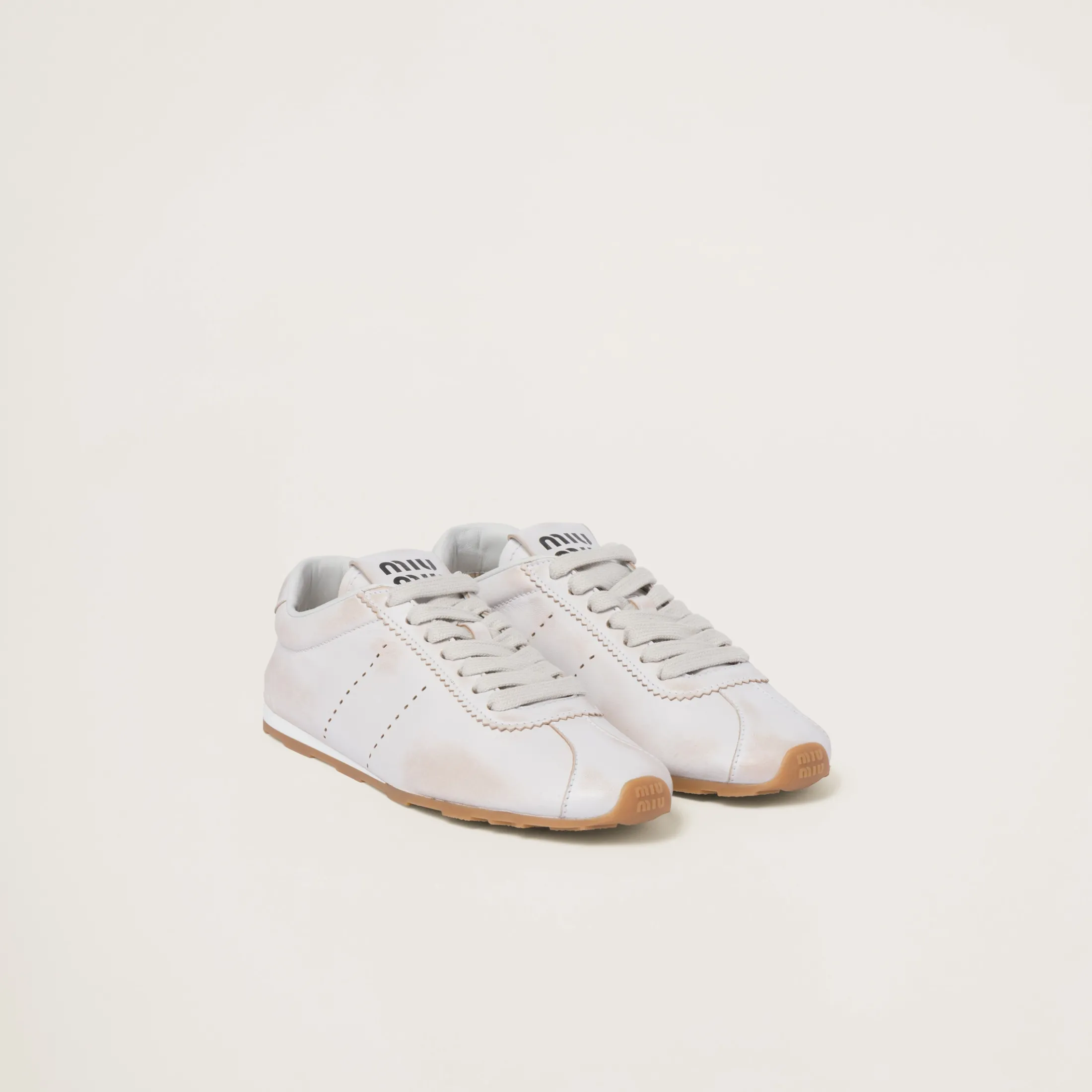 White Bleached Nappa Leather Sneakers | Miu Miu