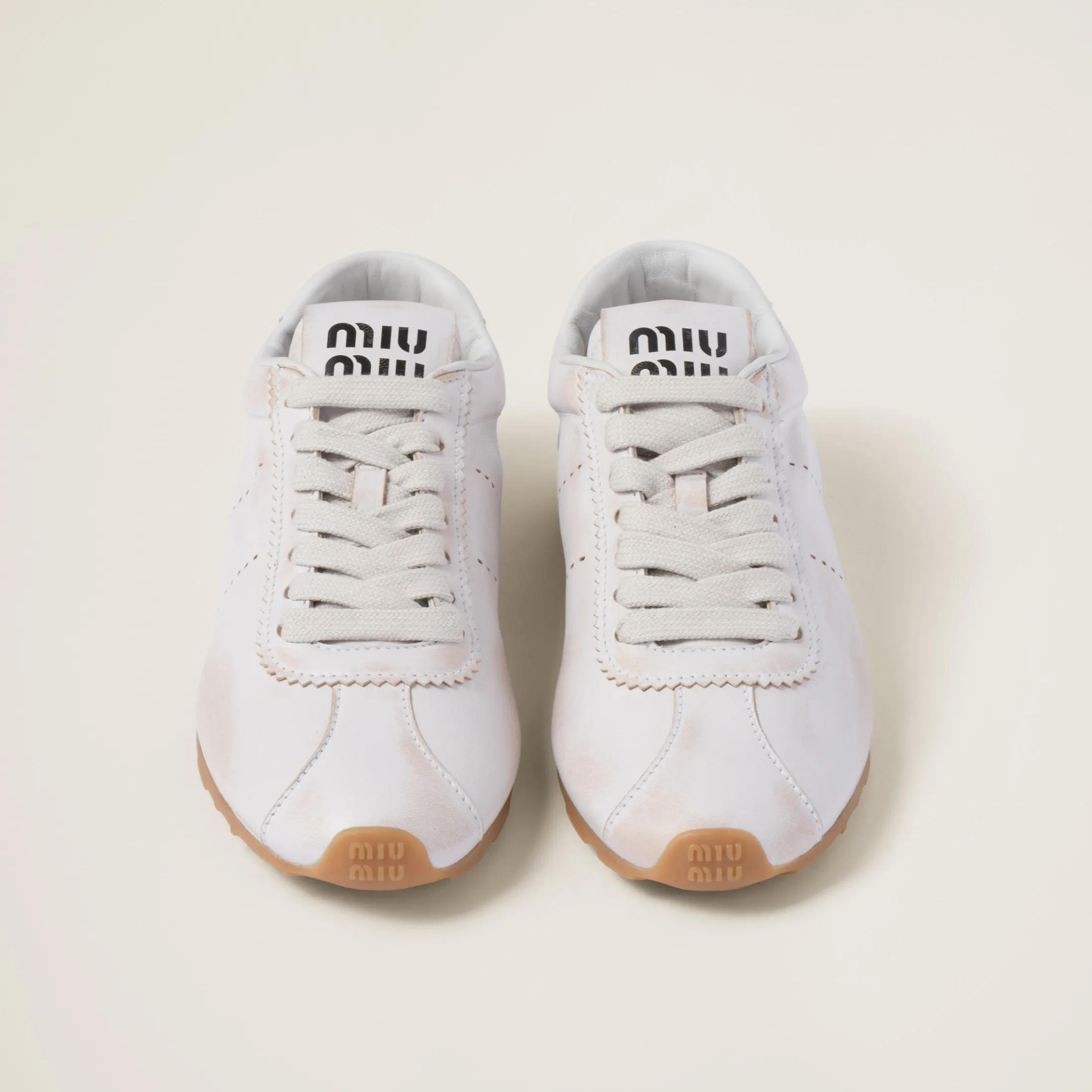White Bleached Nappa Leather Sneakers | Miu Miu