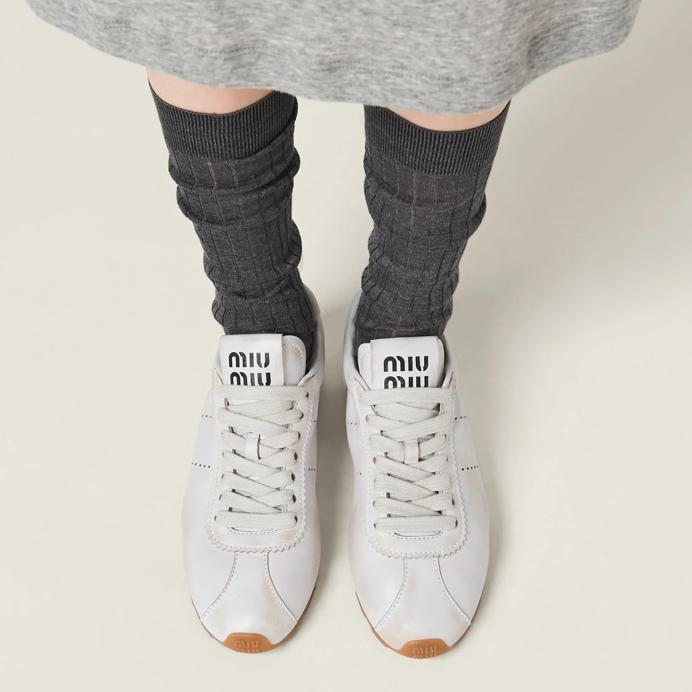 White Bleached Nappa Leather Sneakers | Miu Miu