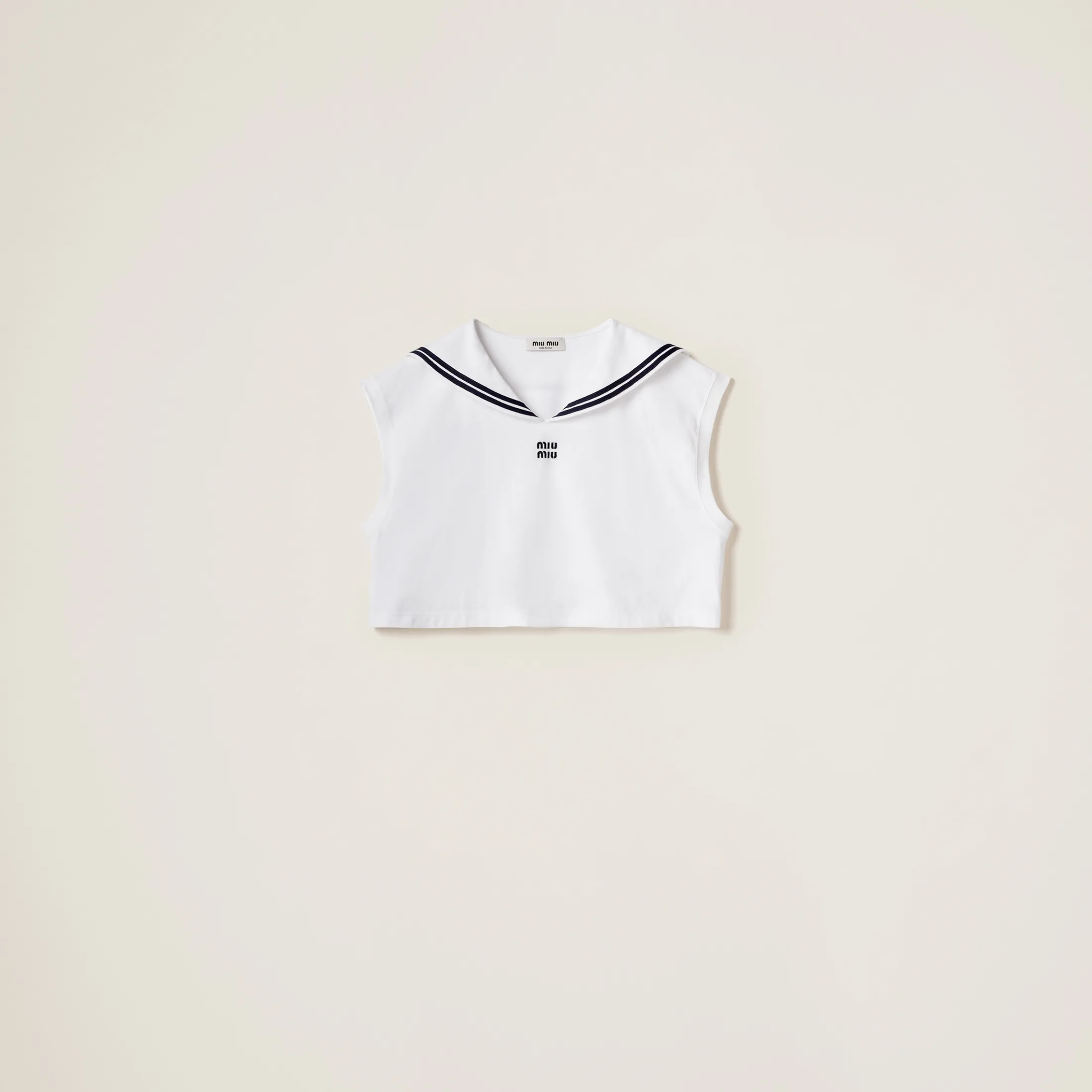 White Cotton Jersey Top With Embroidered Logo | Miu Miu