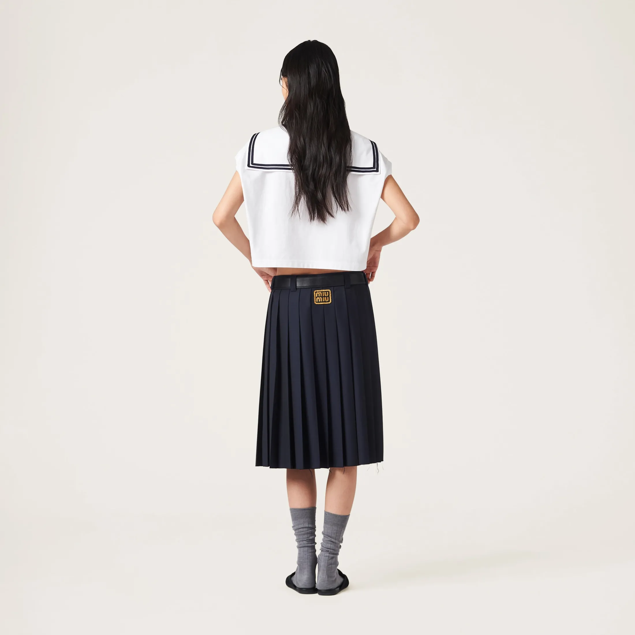 White Cotton Jersey Top With Embroidered Logo | Miu Miu