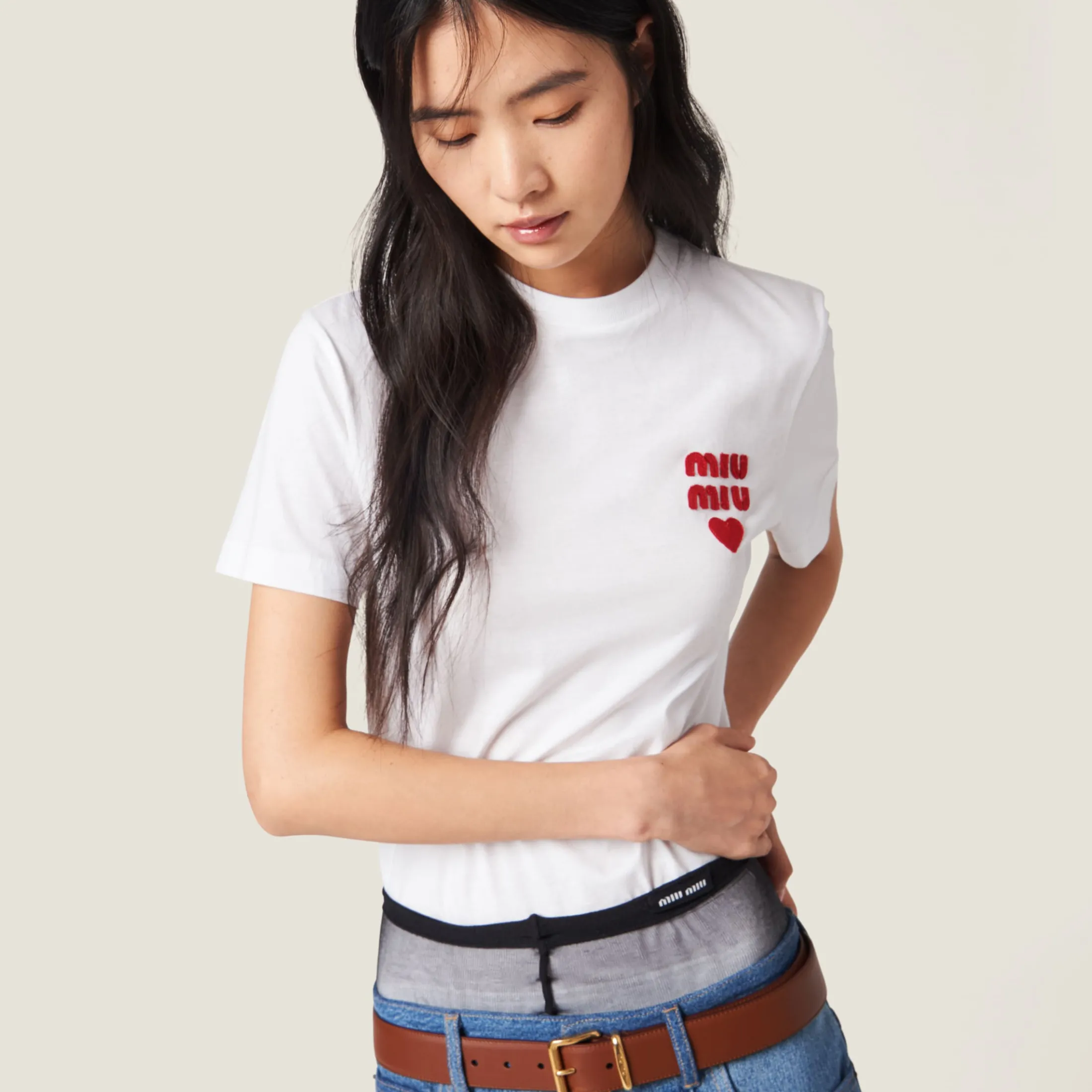 White Cotton Jersey T-shirt | Miu Miu