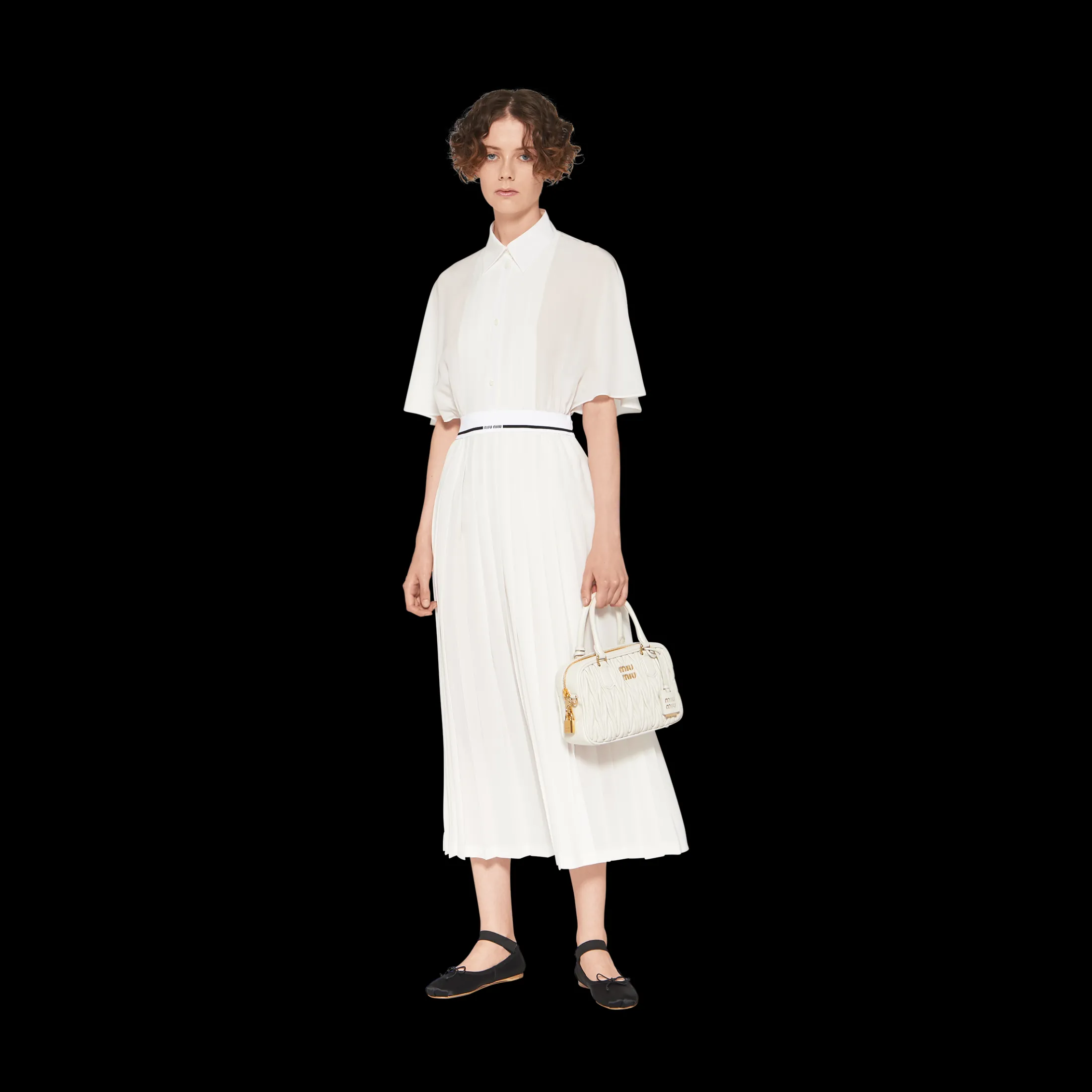 White Crepe De Chine Midi Dress | Miu Miu