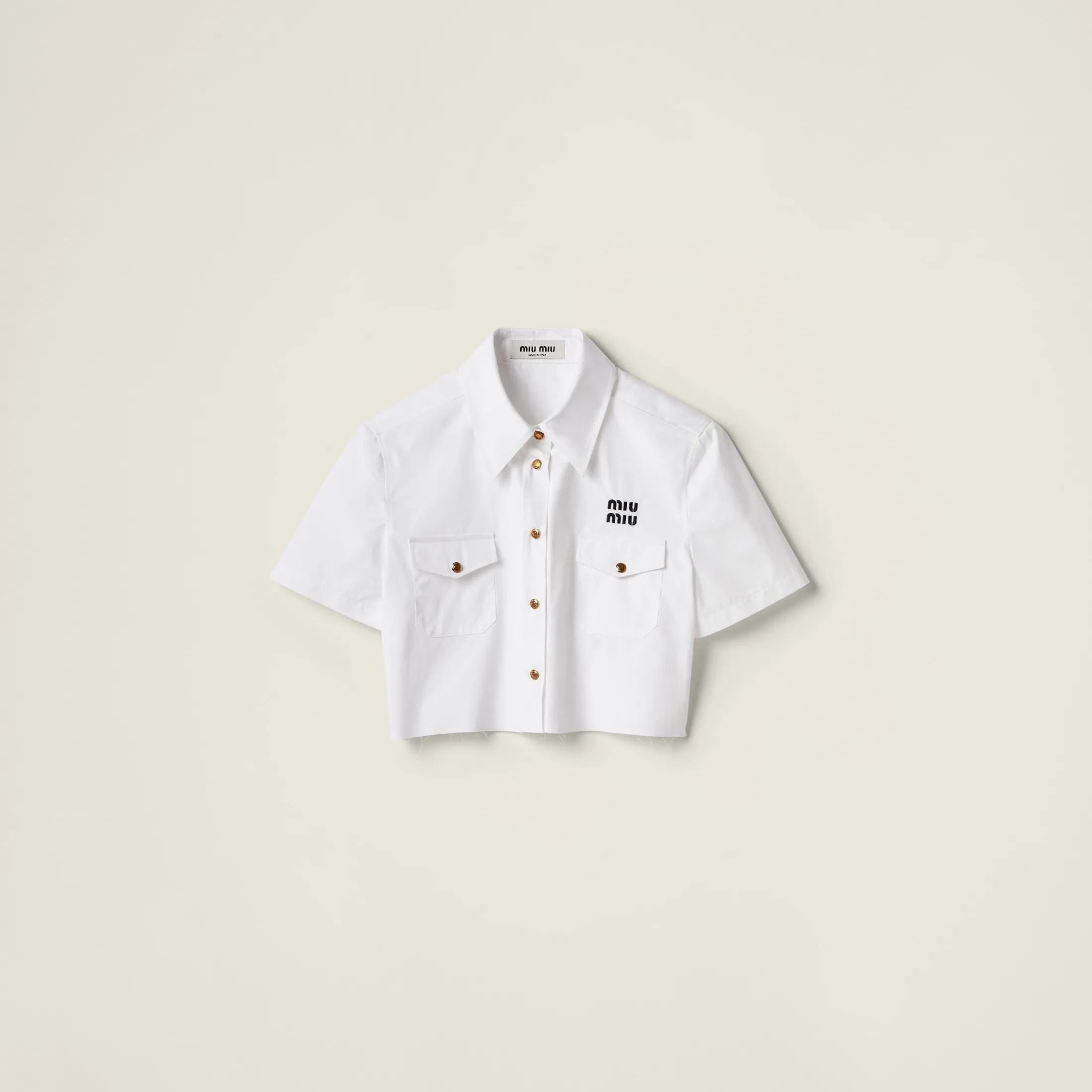 White Cropped Poplin Shirt | Miu Miu