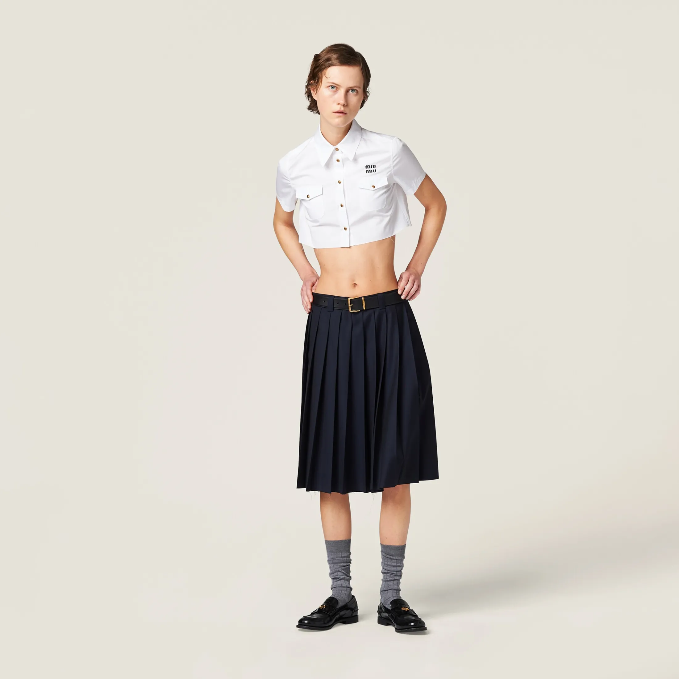 White Cropped Poplin Shirt | Miu Miu
