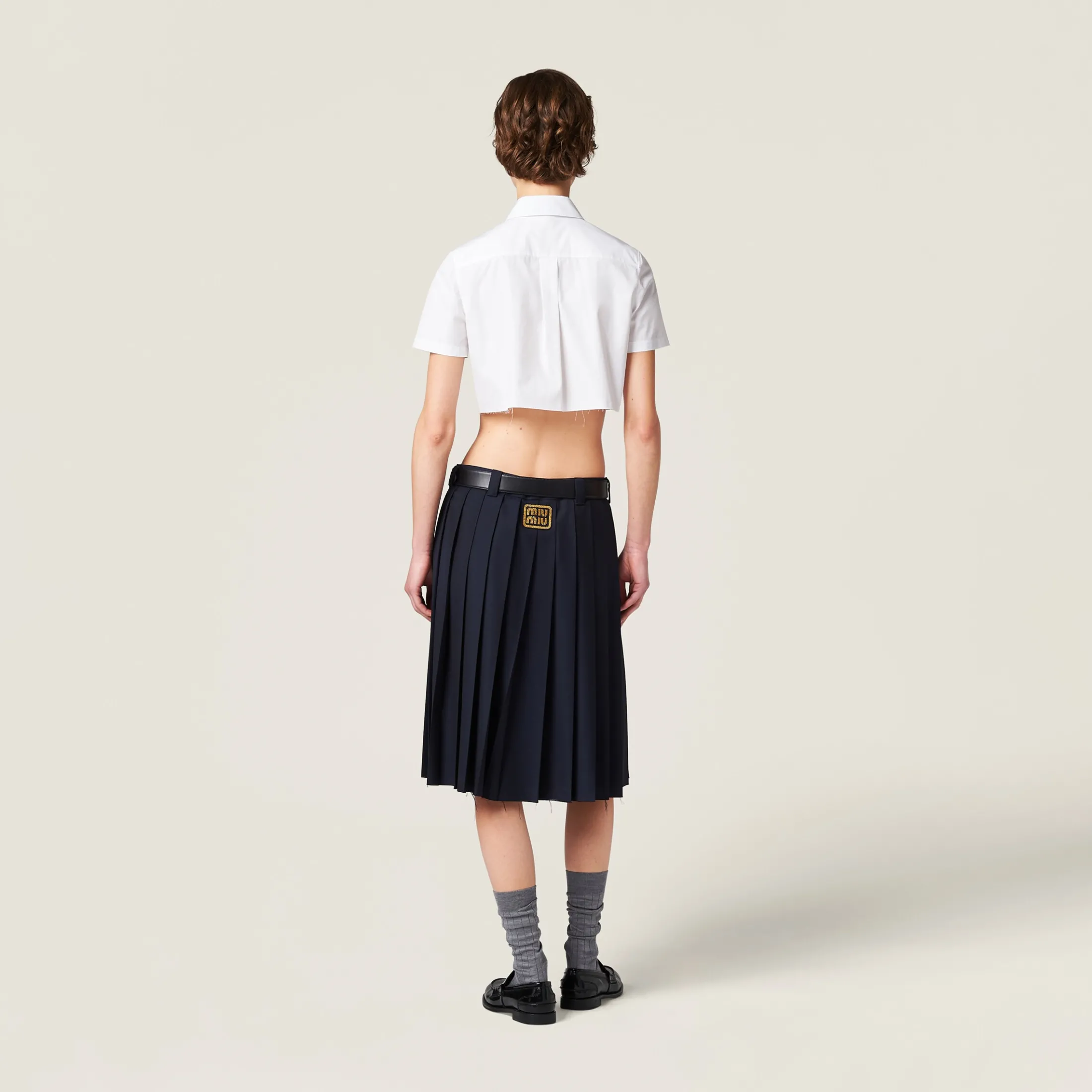 White Cropped Poplin Shirt | Miu Miu