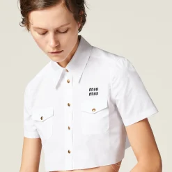 White Cropped Poplin Shirt | Miu Miu