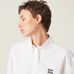 White Cropped Poplin Shirt | Miu Miu