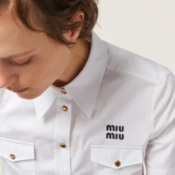 White Cropped Poplin Shirt | Miu Miu