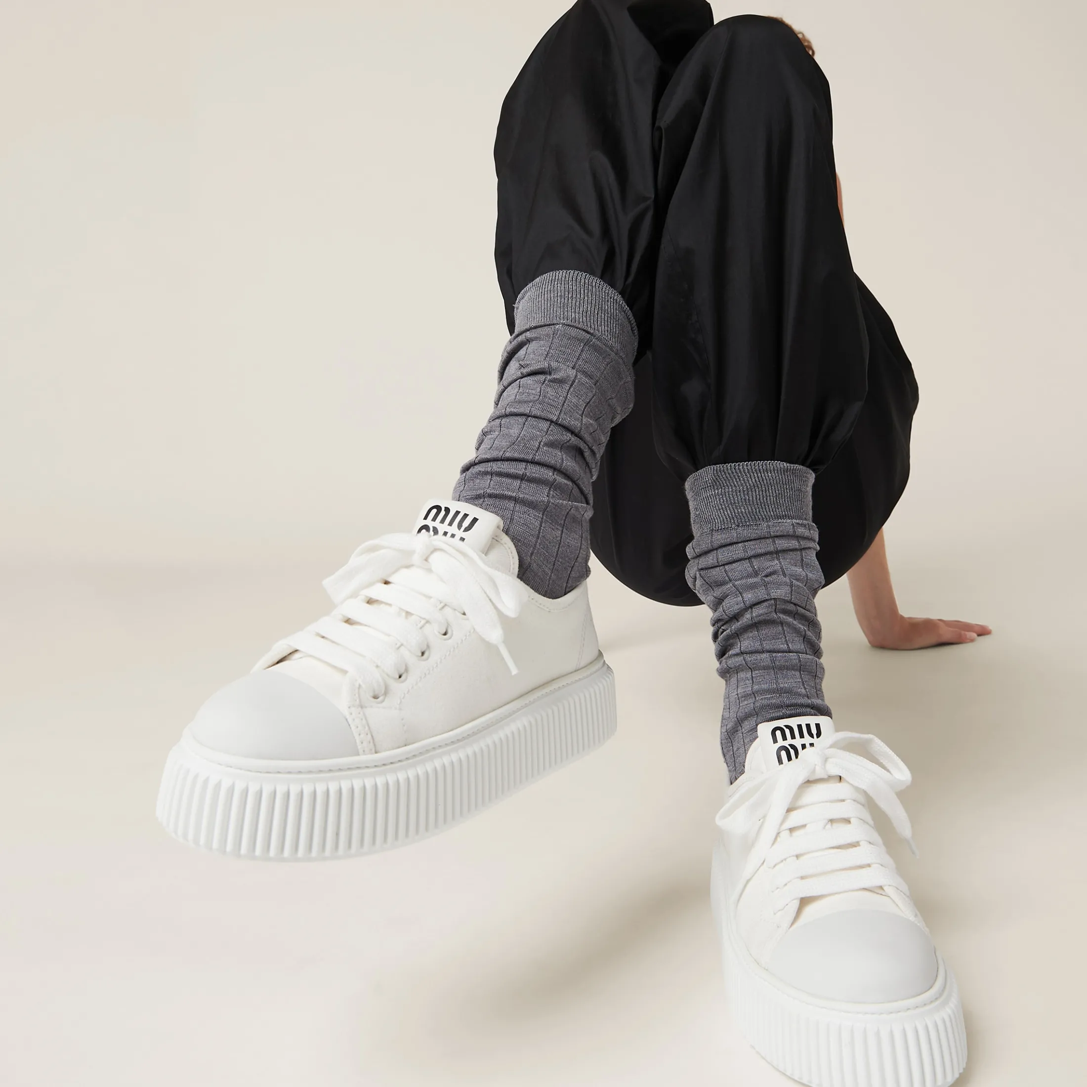 White Denim Sneakers | Miu Miu